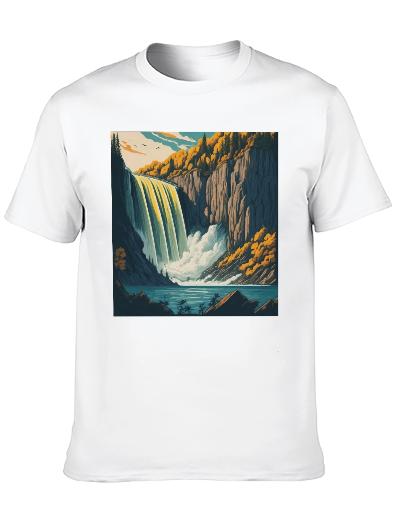 Waterfall Graphic Tee - Black Cotton Casual Shirt