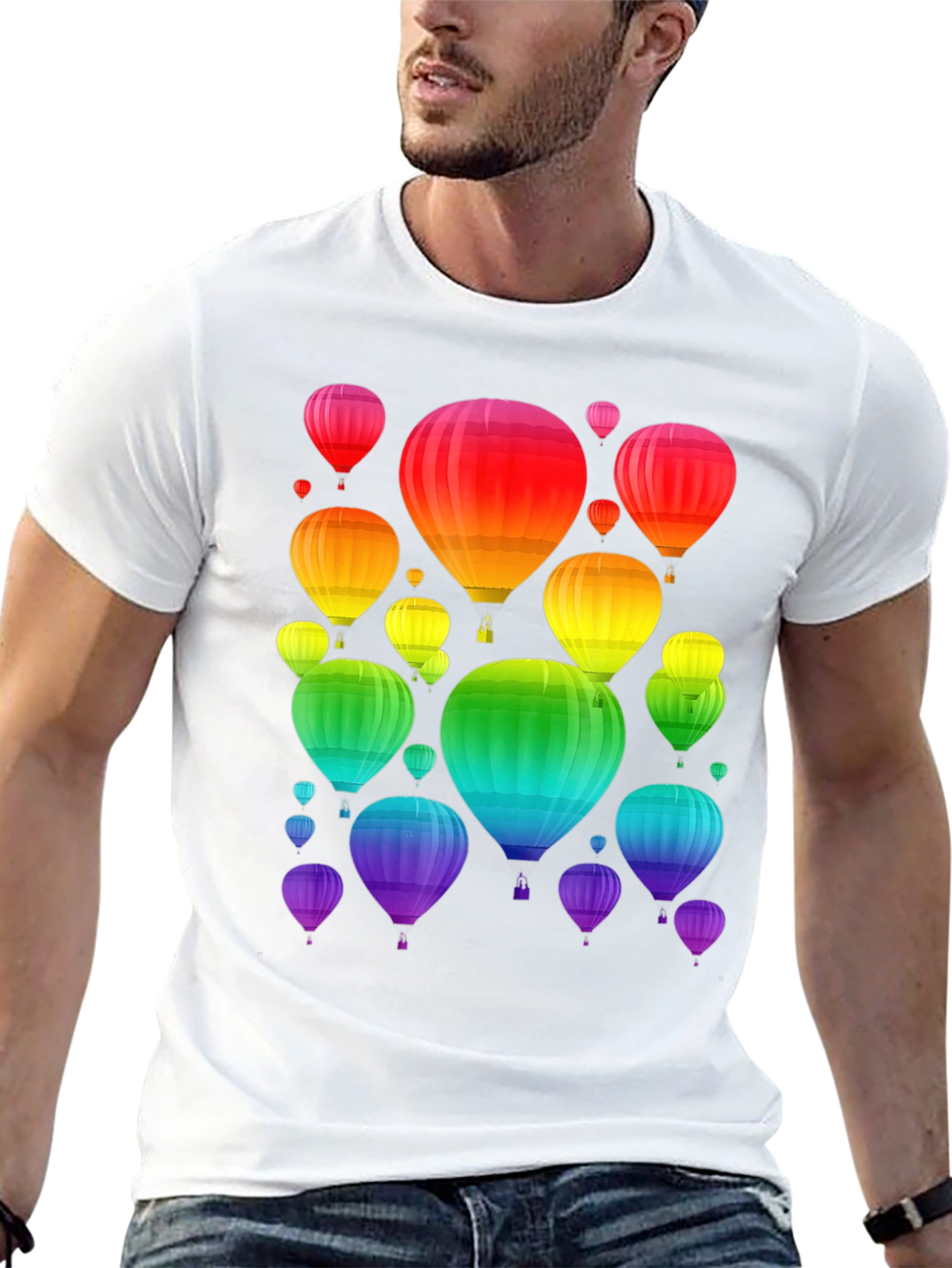 Rainbow Hot Air Balloon Graphic Tee