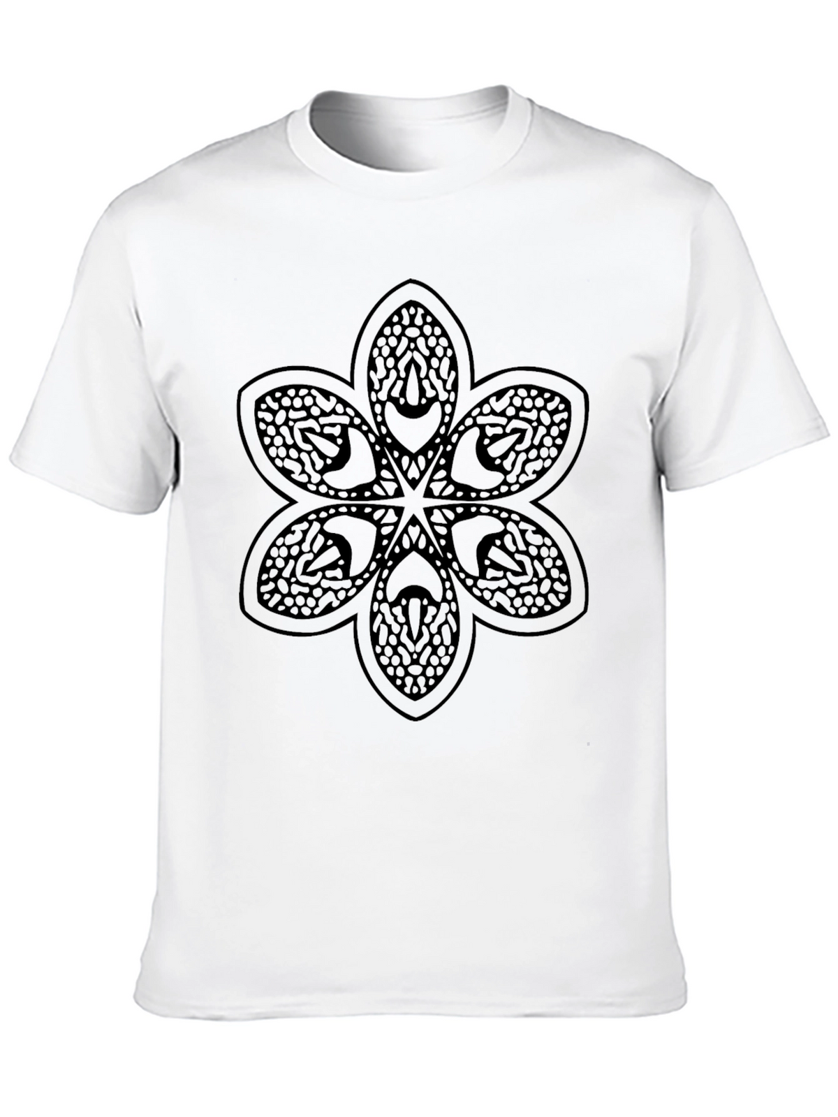 Graphic Tee: Geometric Flower Design Casual Black Shirt