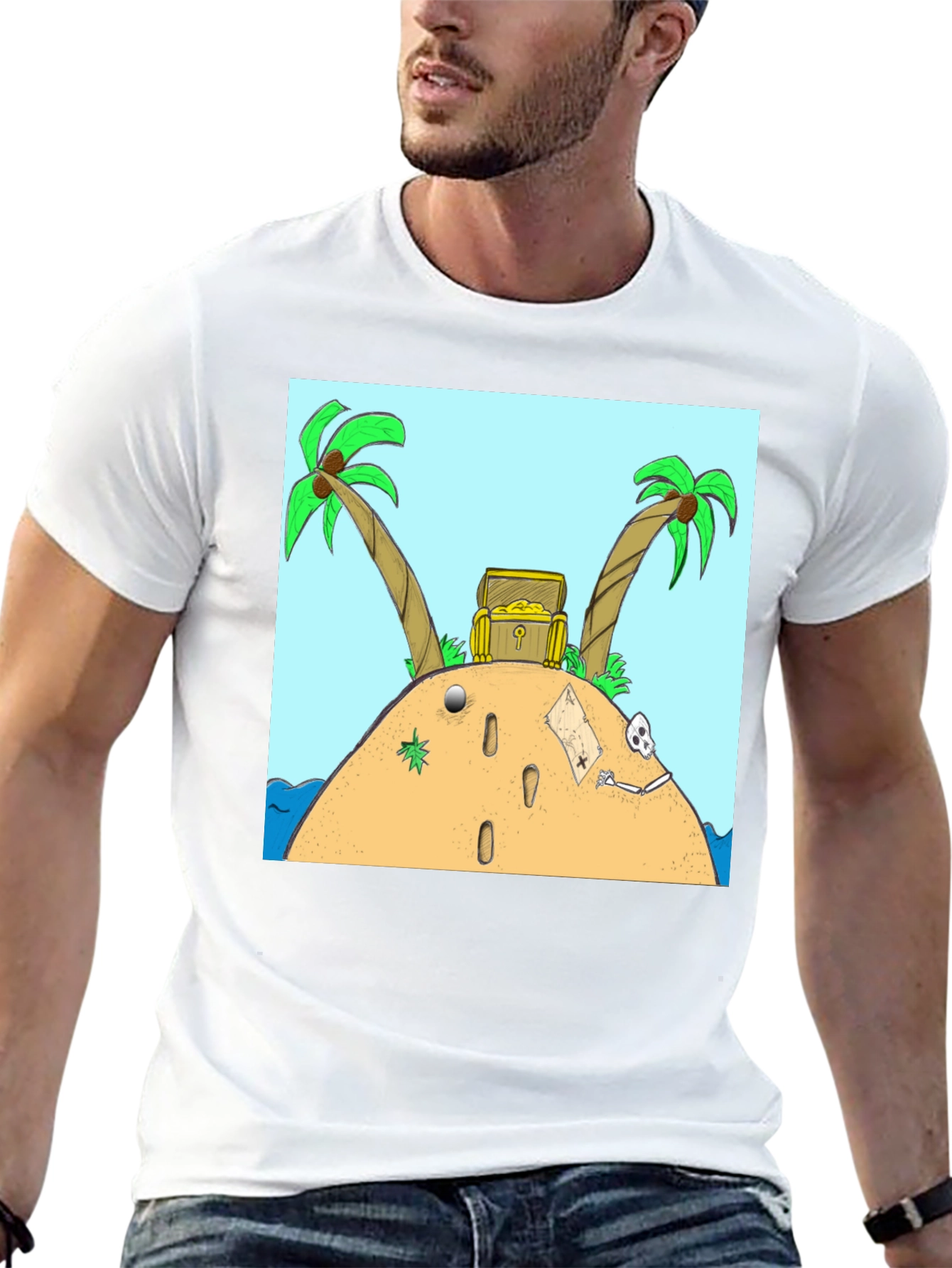 Island Treasure Chest Graphic Tee - Black Cotton Blend
