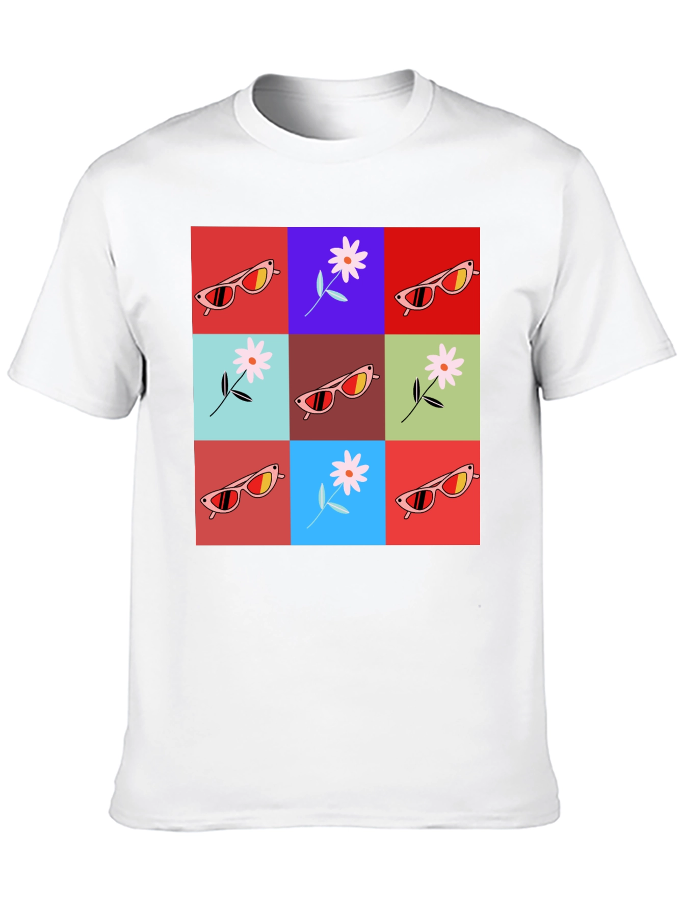 Retro Flower & Sunglasses Graphic T-Shirt - Black