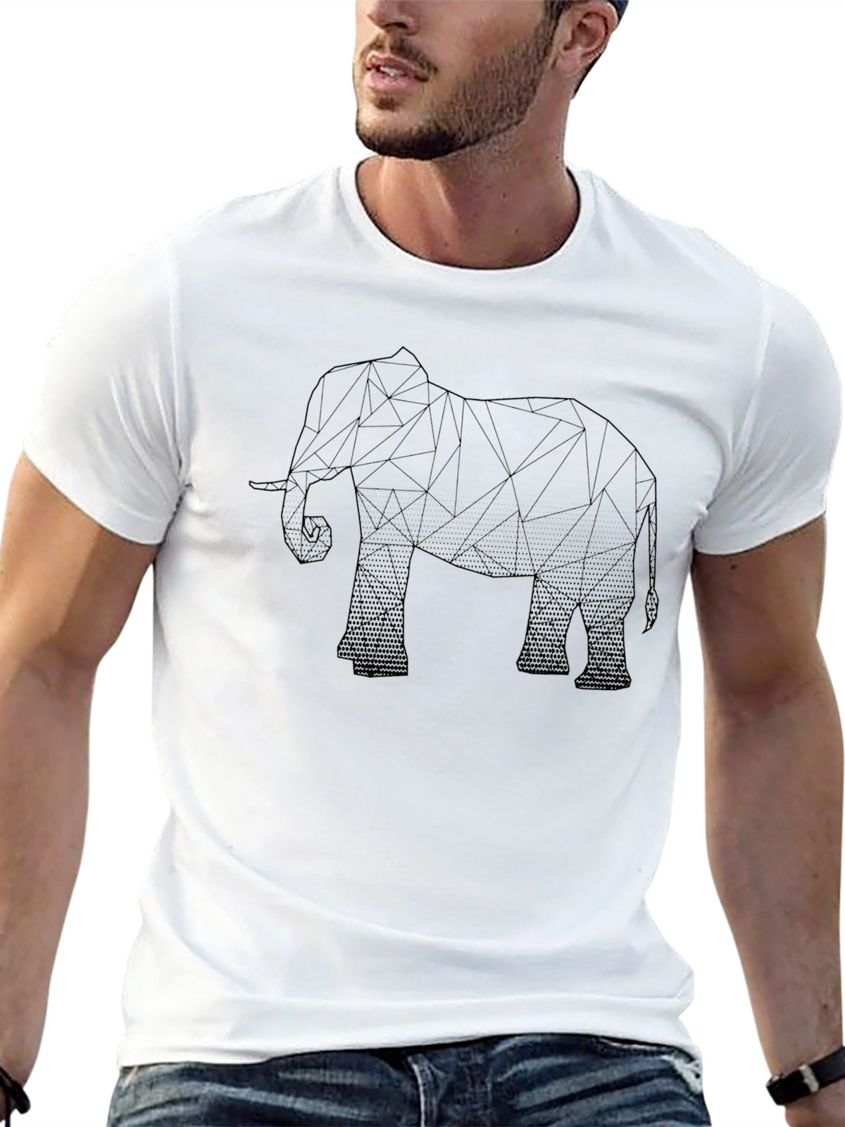 Geometric Elephant Graphic T-Shirt - Black