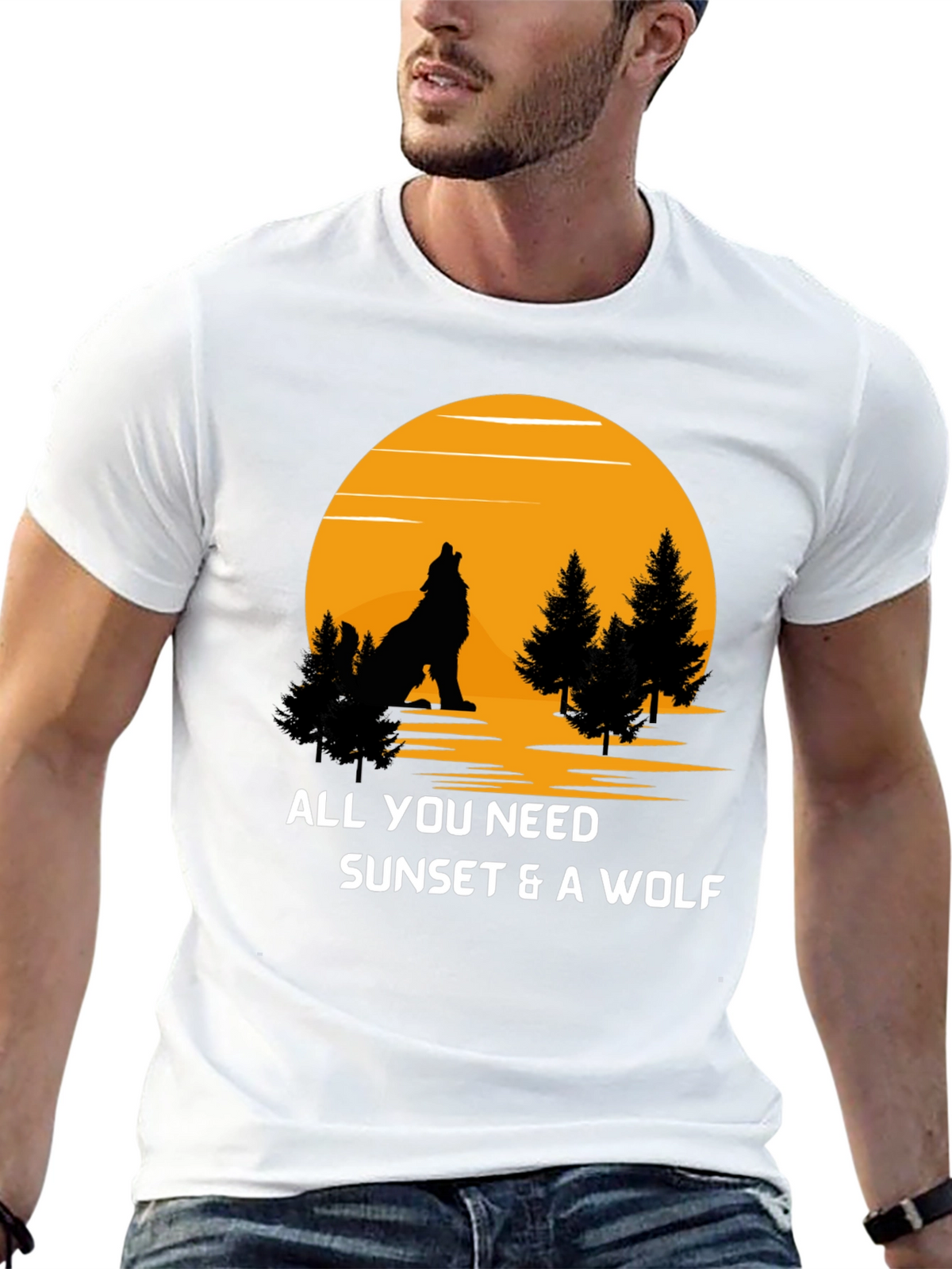Sunset Wolf Graphic T-Shirt