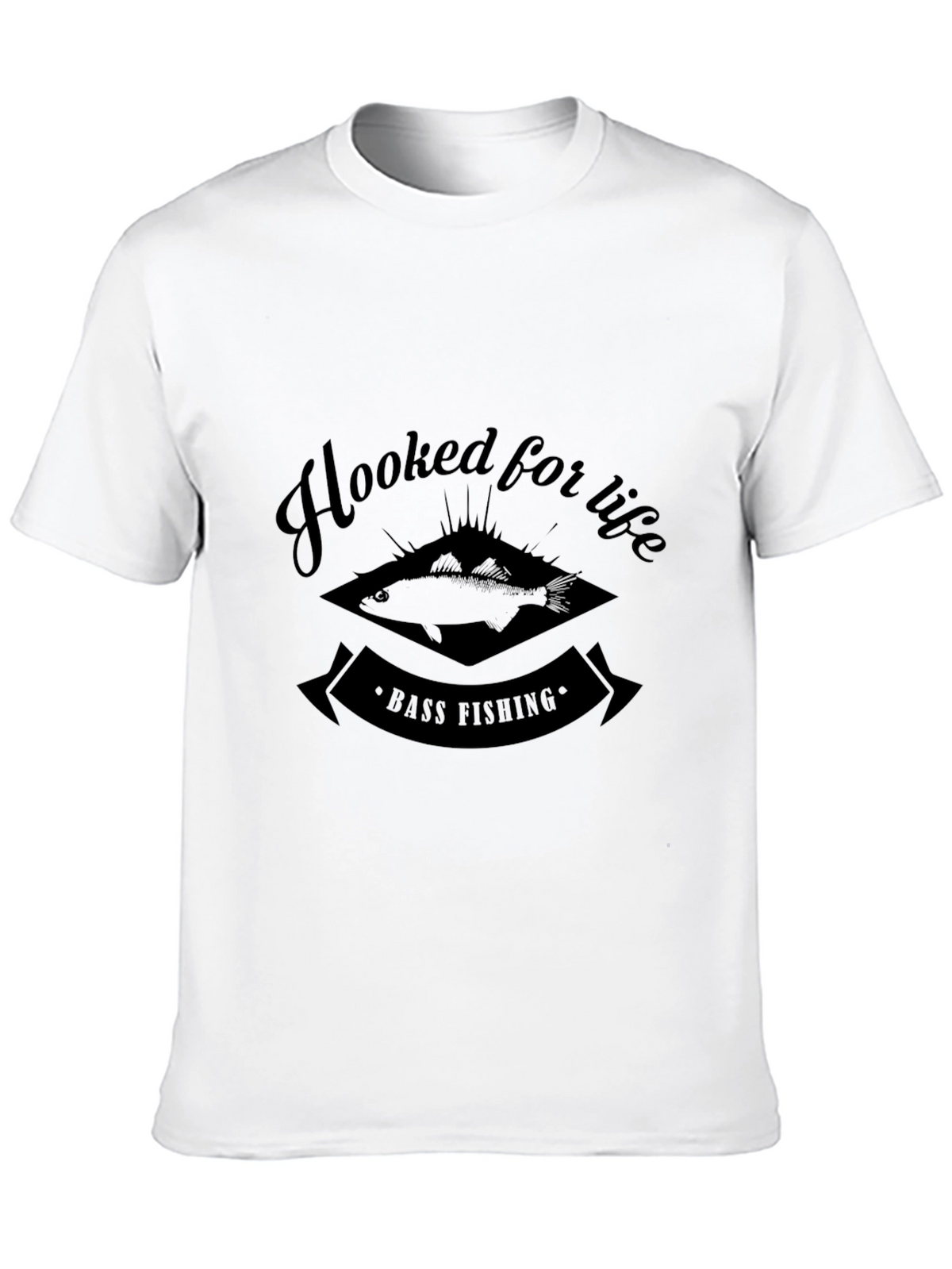 Hooked For Life Bass Fishing Black T-Shirt