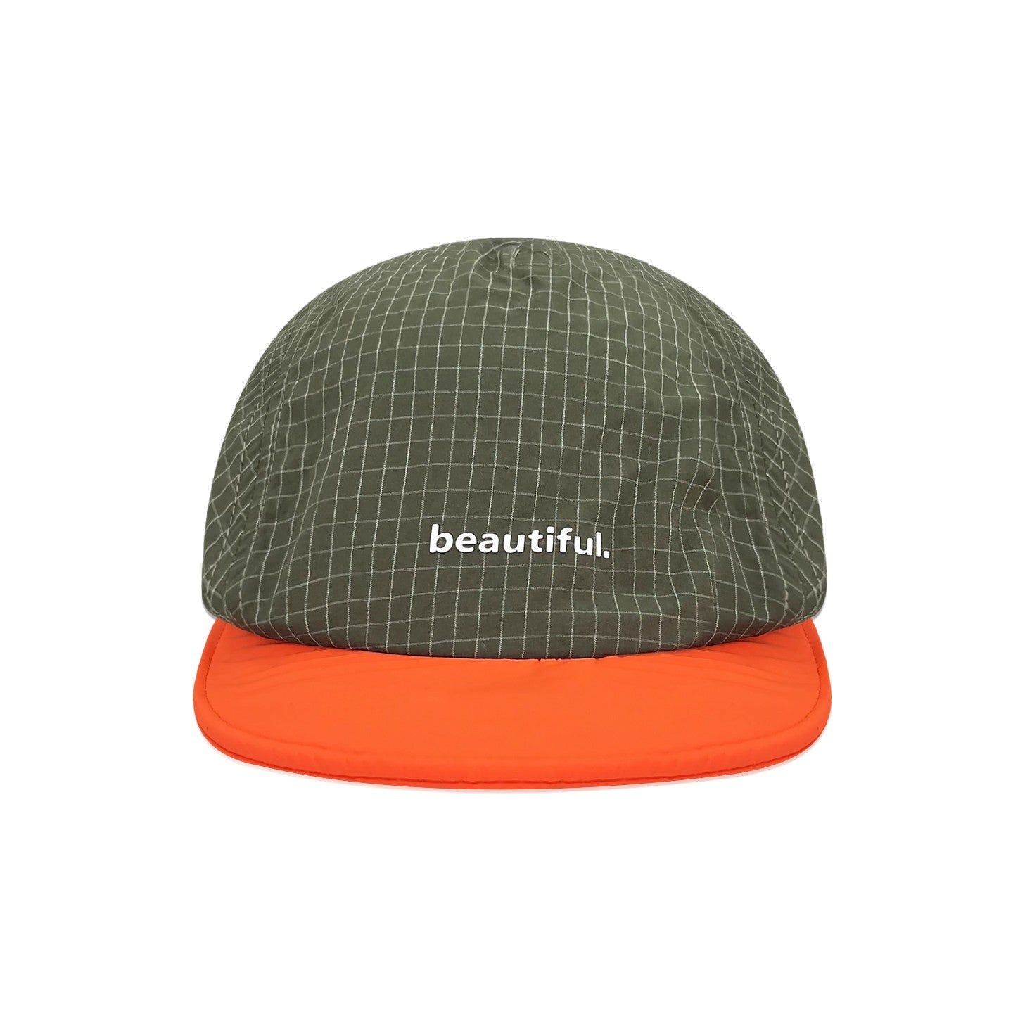 Five-Panel Flat Brim Baseball Cap with Grid Pattern and Contrast Visor Quick-Dry Sun Hat
