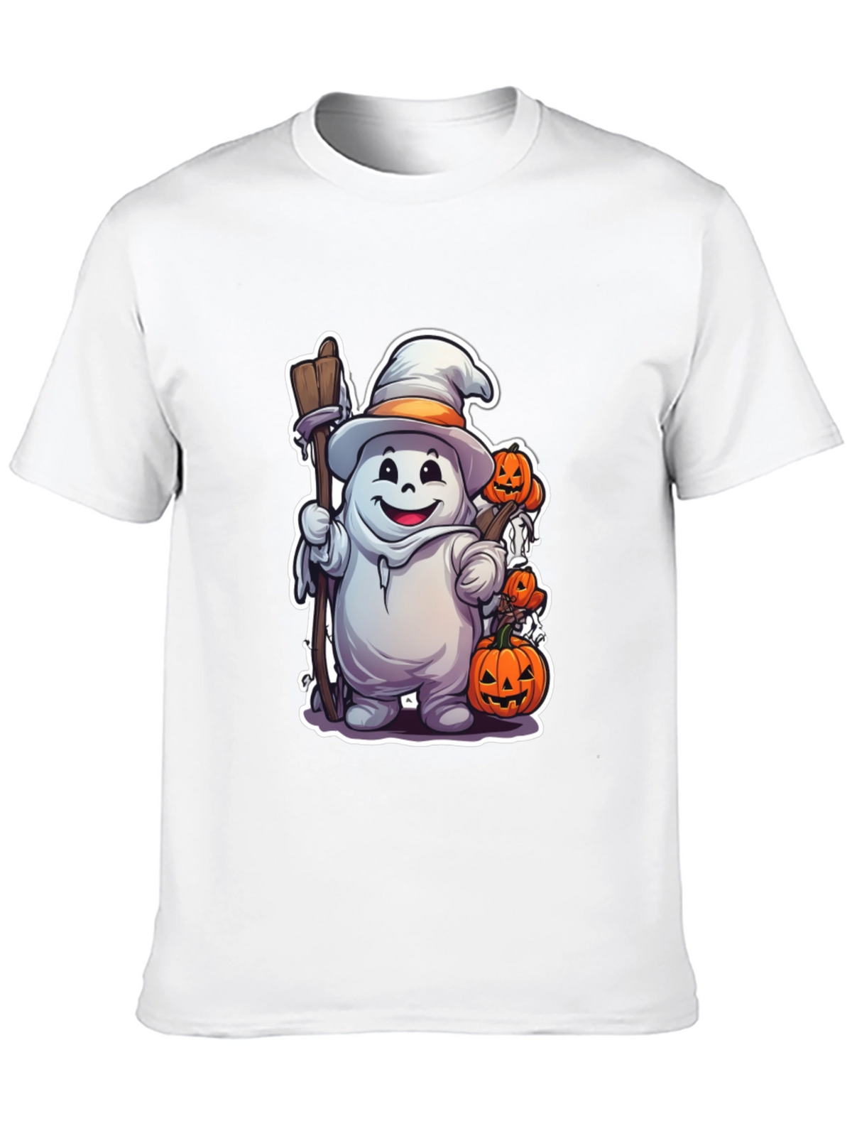 Halloween Ghost with Pumpkins Black T-shirt