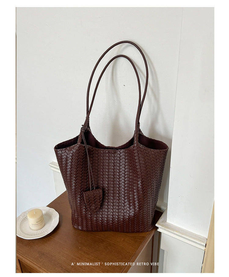 Stylish Large Capacity Woven Texture Tote Bag for Versatile Fashion