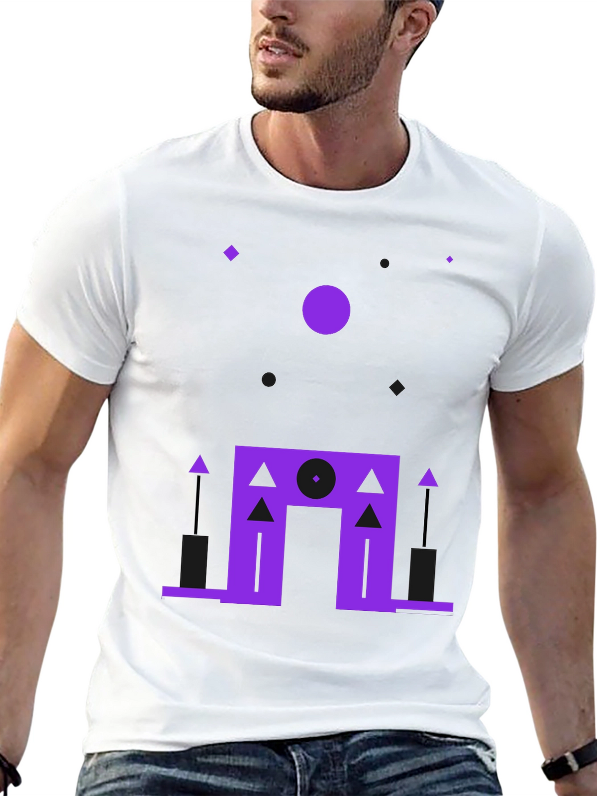 Geometric Purple Design Black T-Shirt