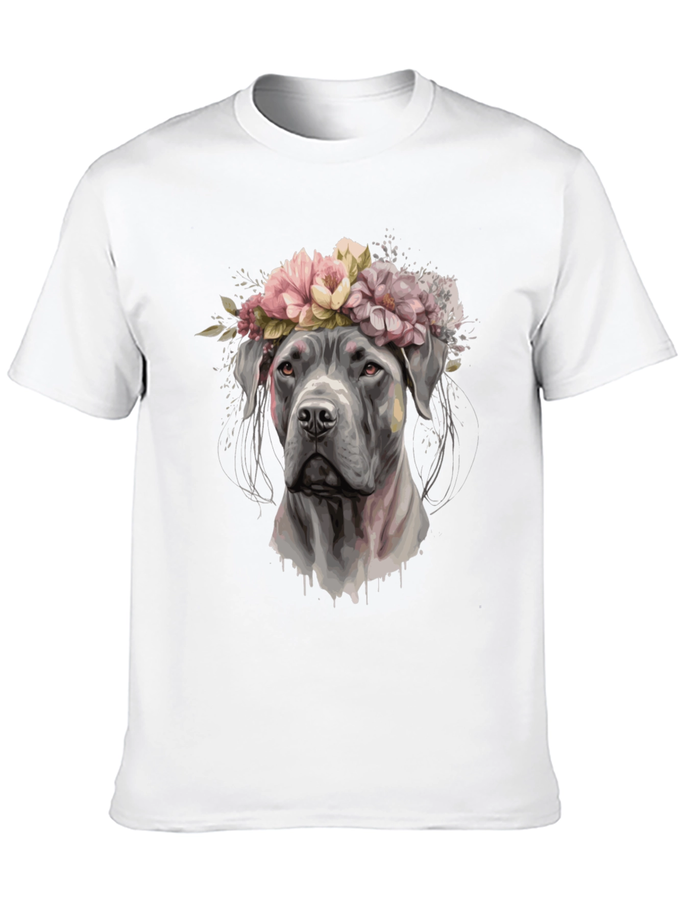 Dog with Flower Crown Black T-Shirt