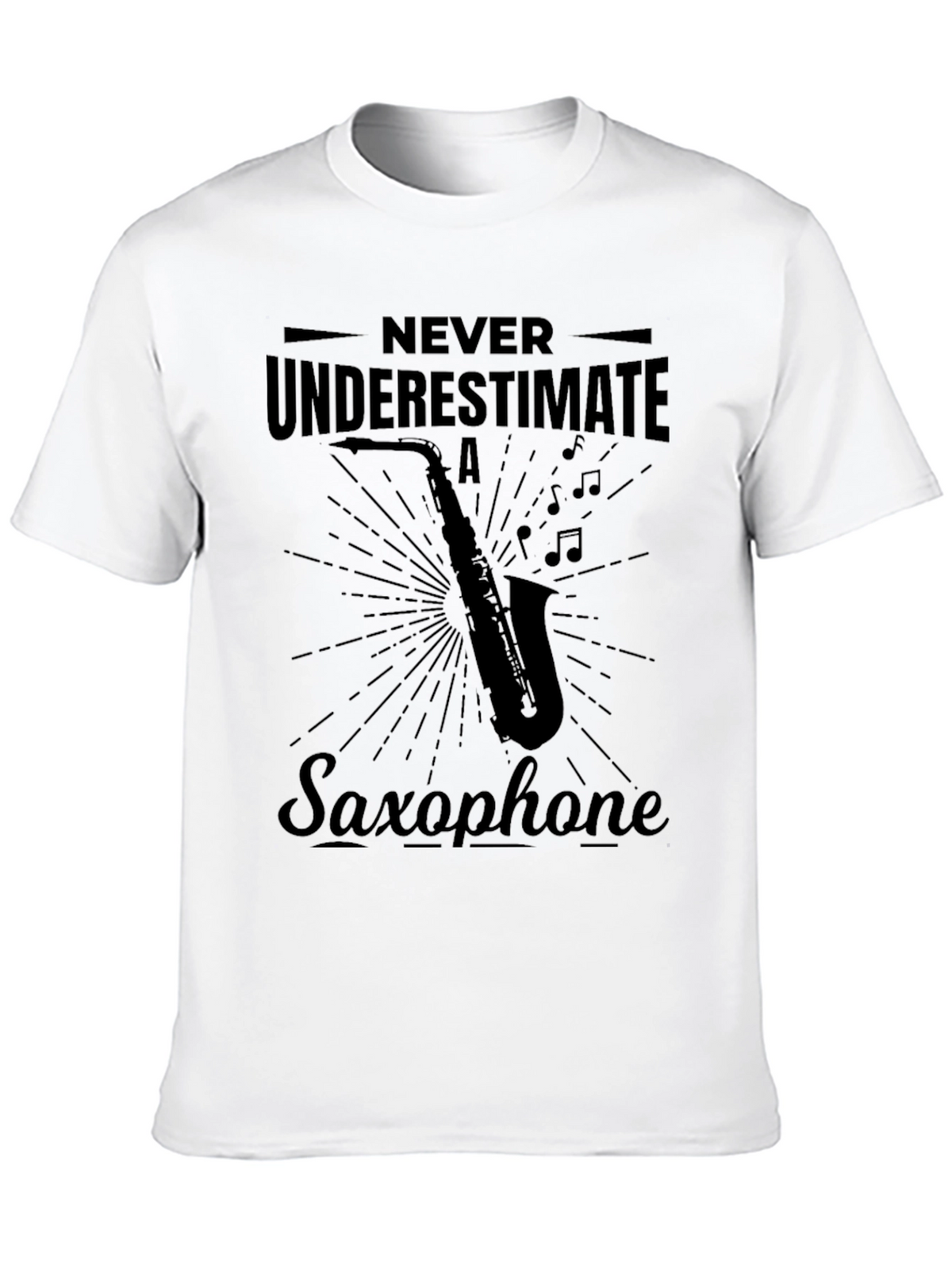 Never Underestimate Saxophone Black Graphic Tee