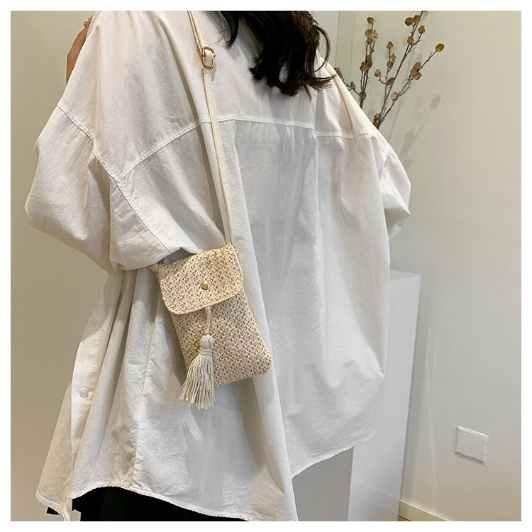 2024 Trendy Summer Crossbody Woven Tassel Phone Bag for Women