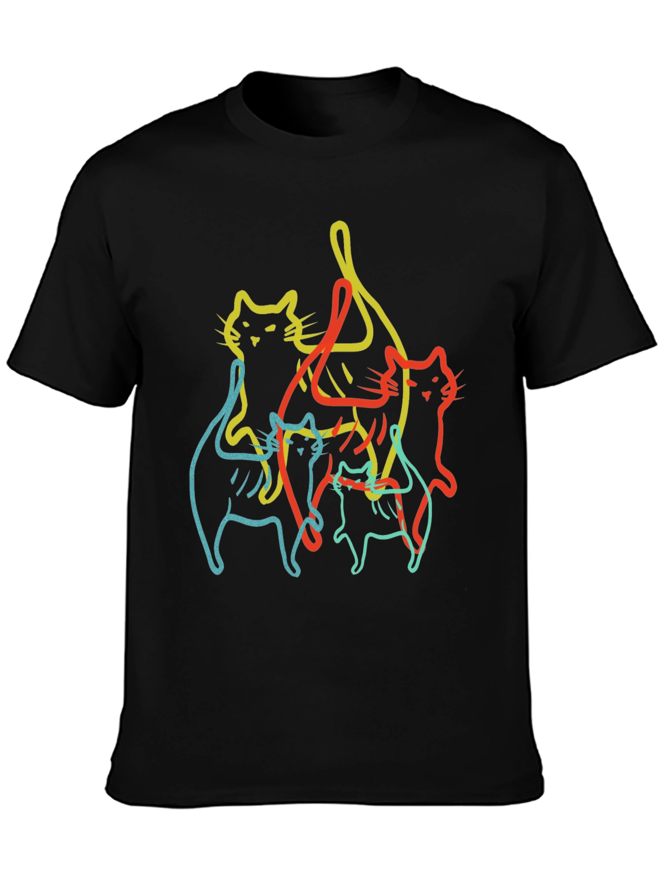 Abstract Cat Line Art Black T-Shirt