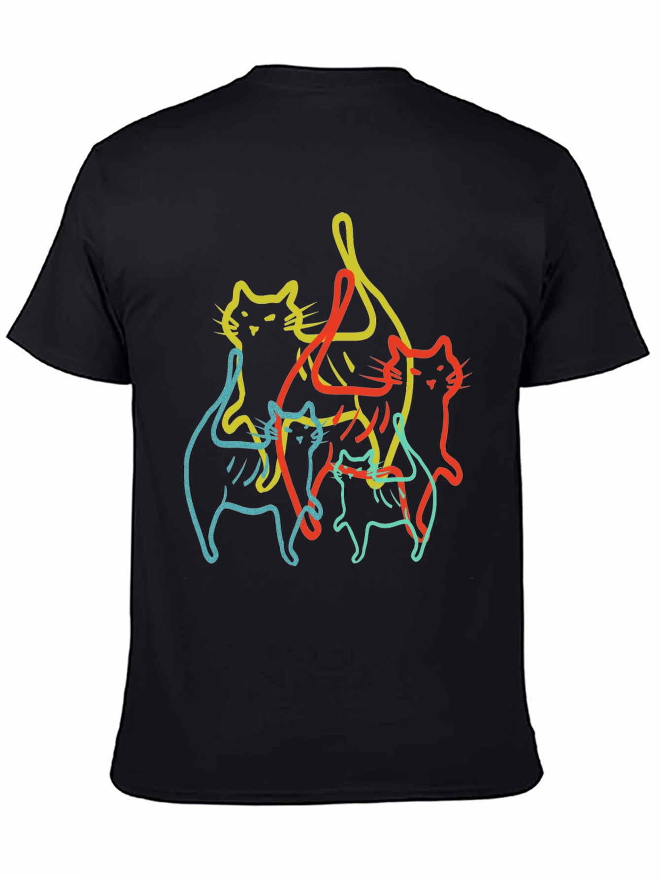 Abstract Cat Line Art Black T-Shirt