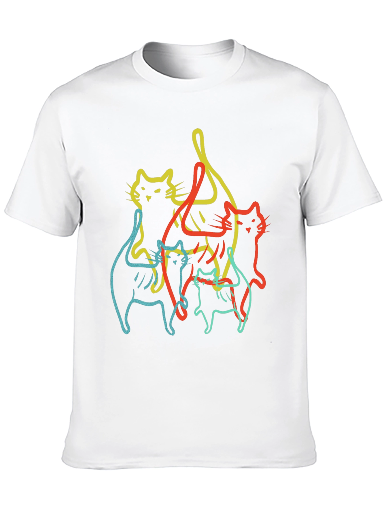 Abstract Cat Line Art Black T-Shirt