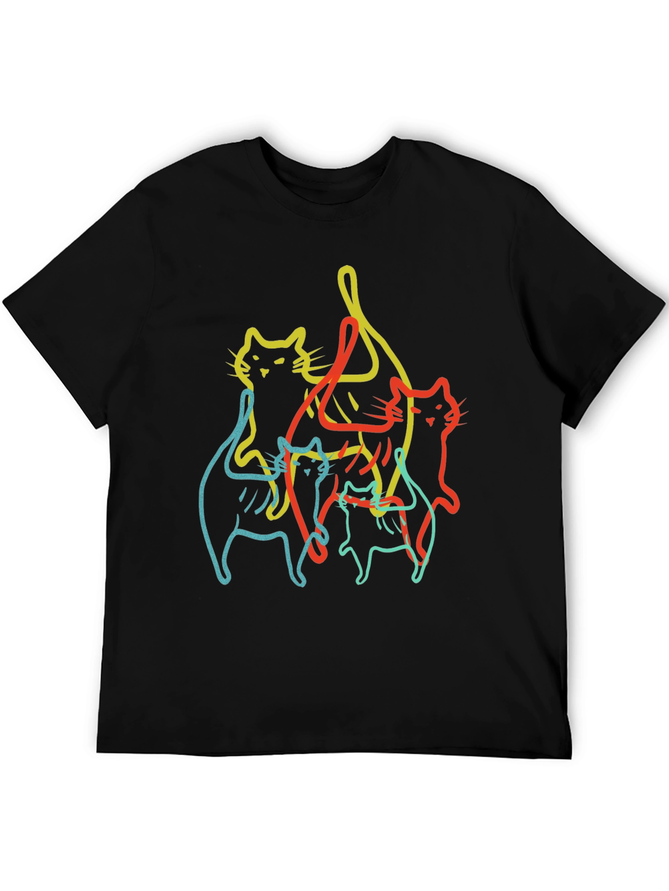 Abstract Cat Line Art Black T-Shirt