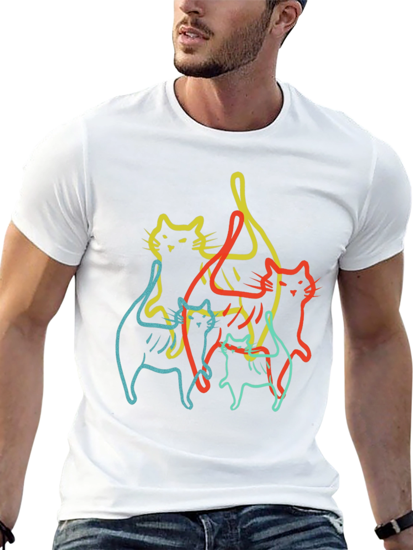 Abstract Cat Line Art Black T-Shirt