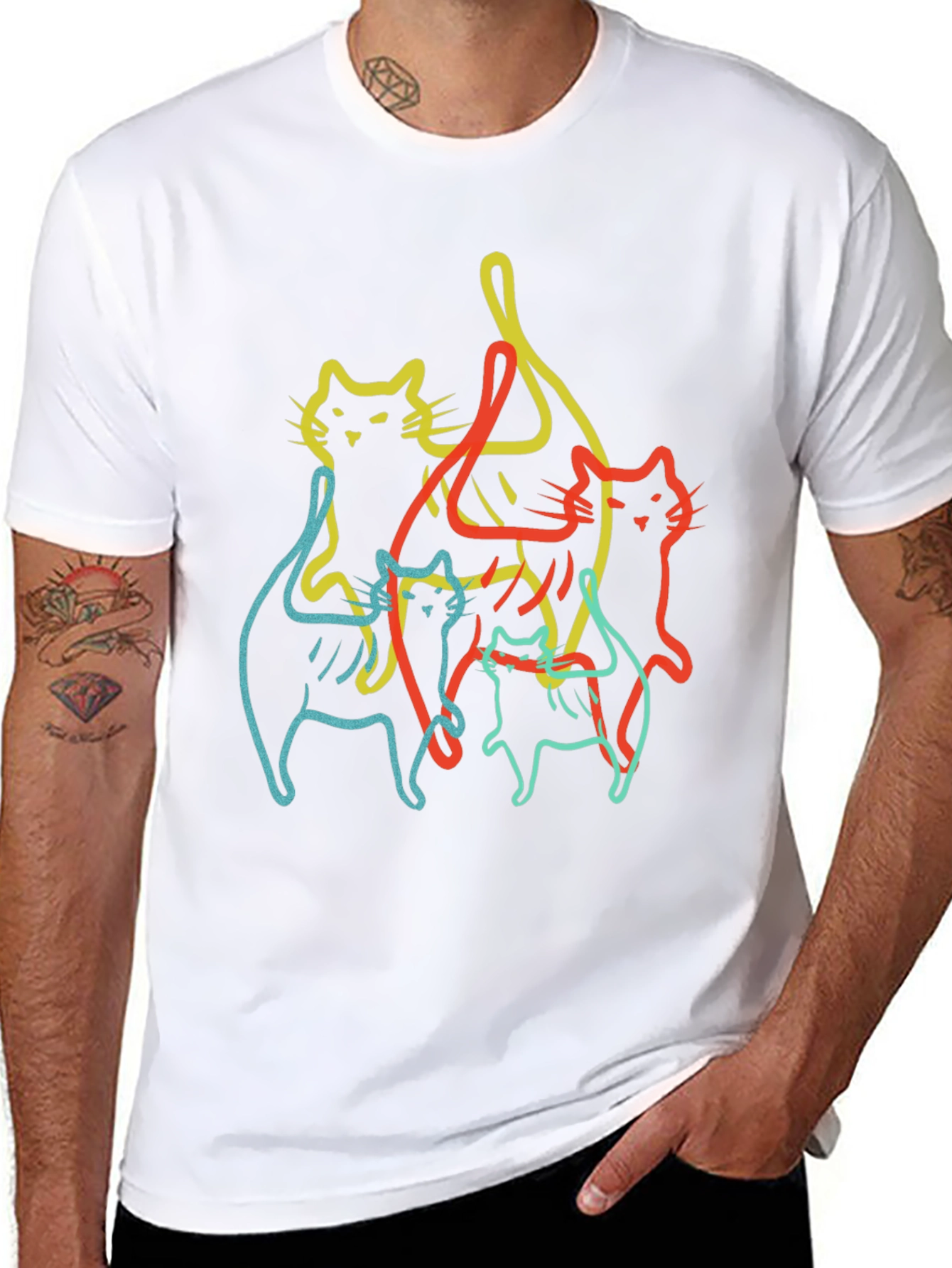 Abstract Cat Line Art Black T-Shirt