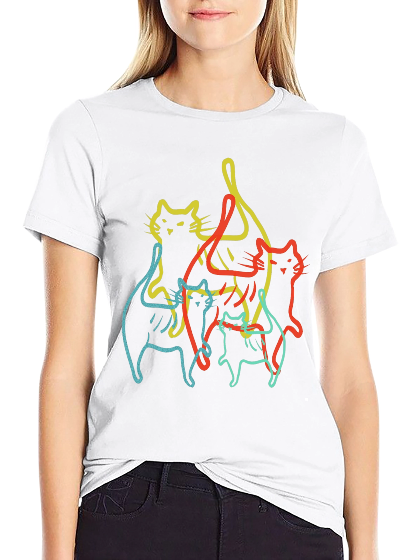 Abstract Cat Line Art Black T-Shirt