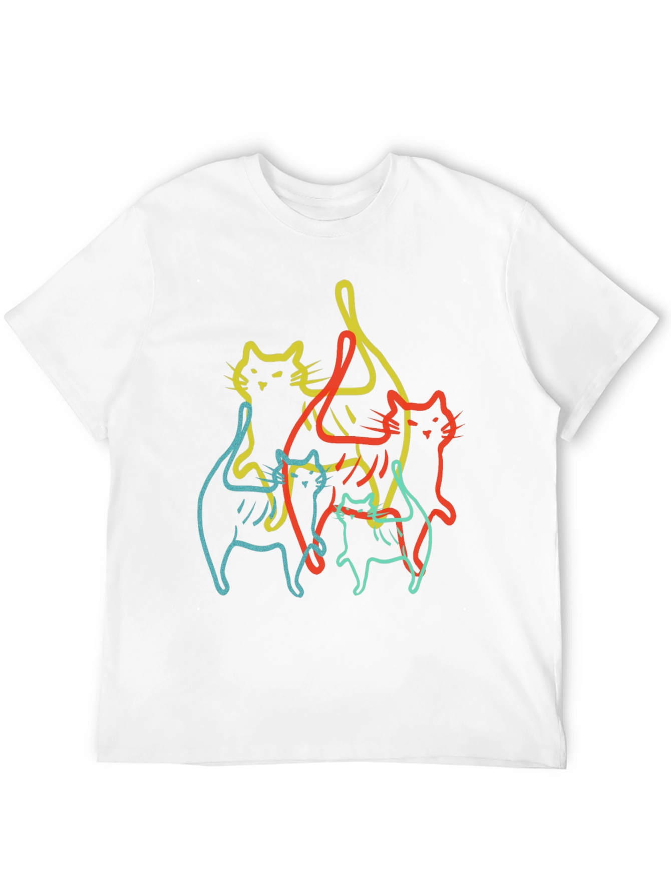 Abstract Cat Line Art Black T-Shirt