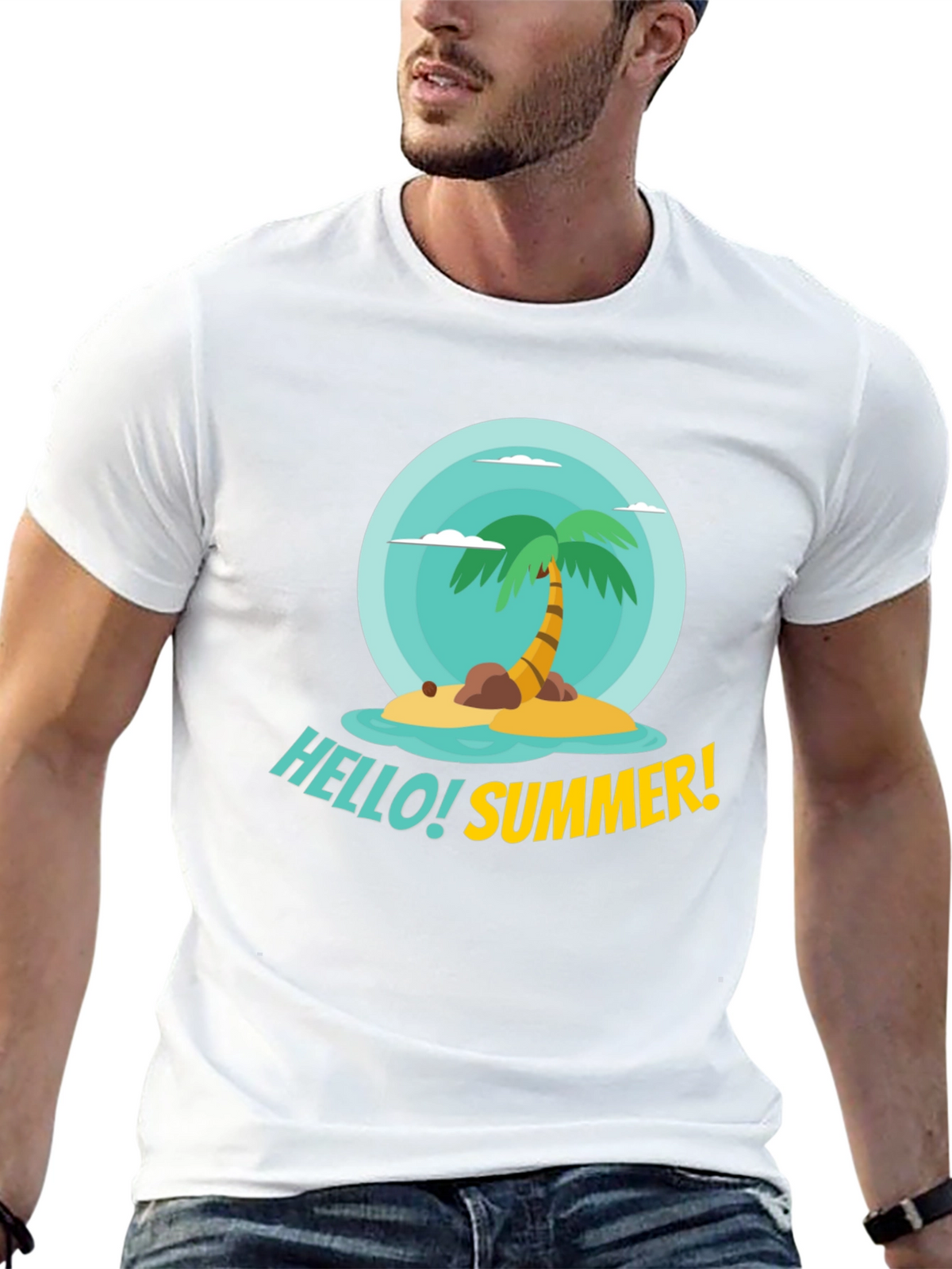 Hello Summer! Palm Tree Graphic Tee - Black