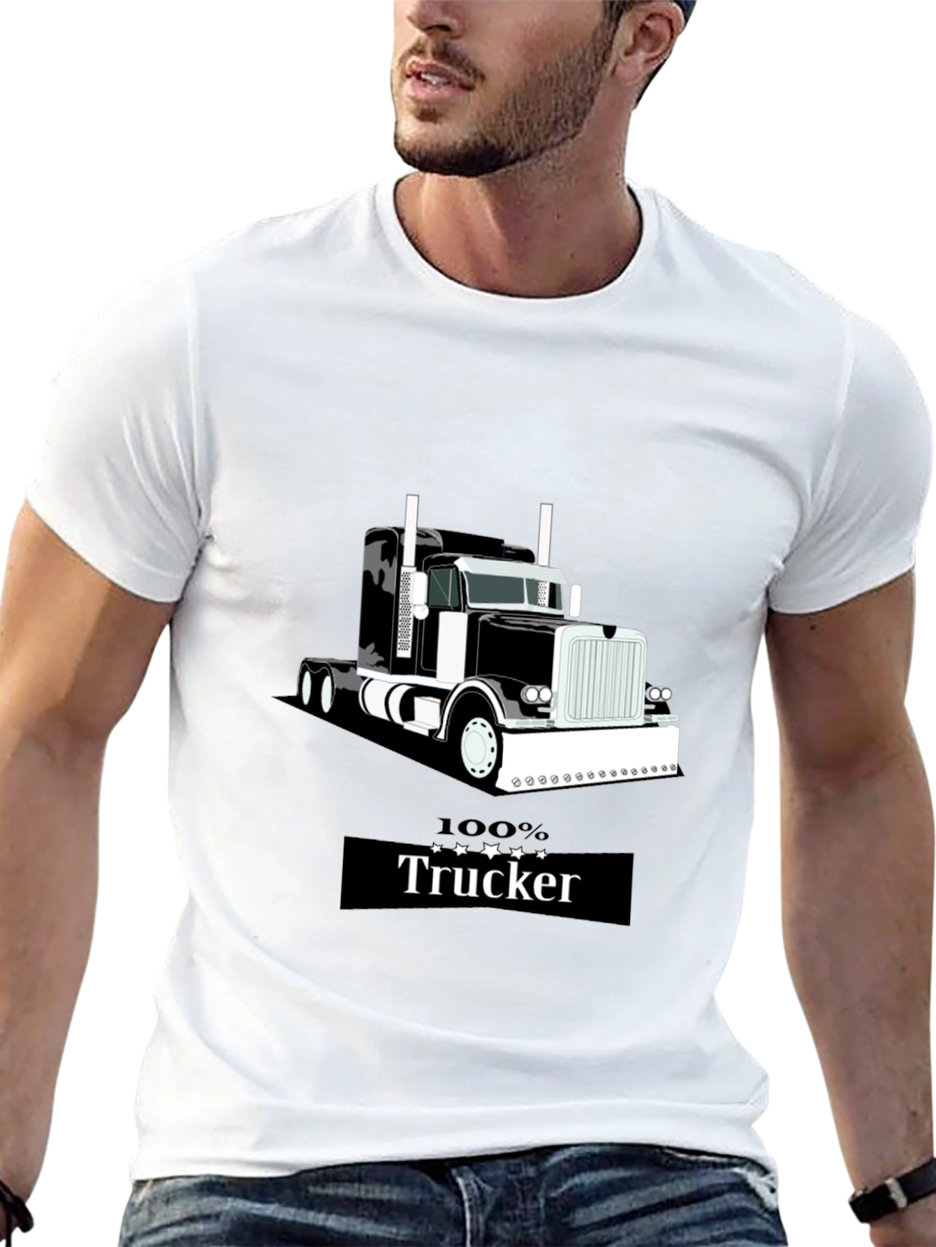 100% Trucker Graphic T-Shirt - Black
