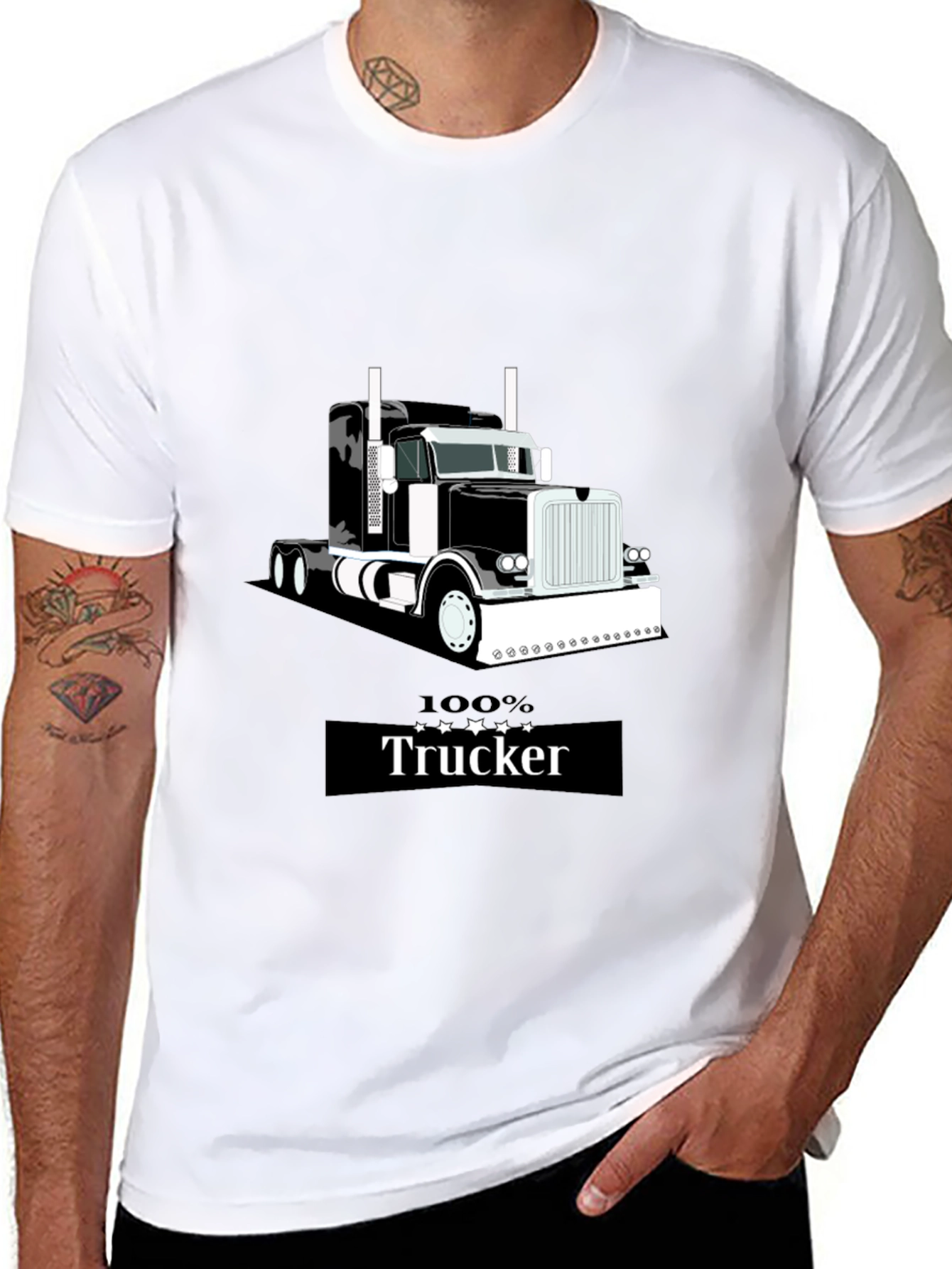 100% Trucker Graphic T-Shirt - Black
