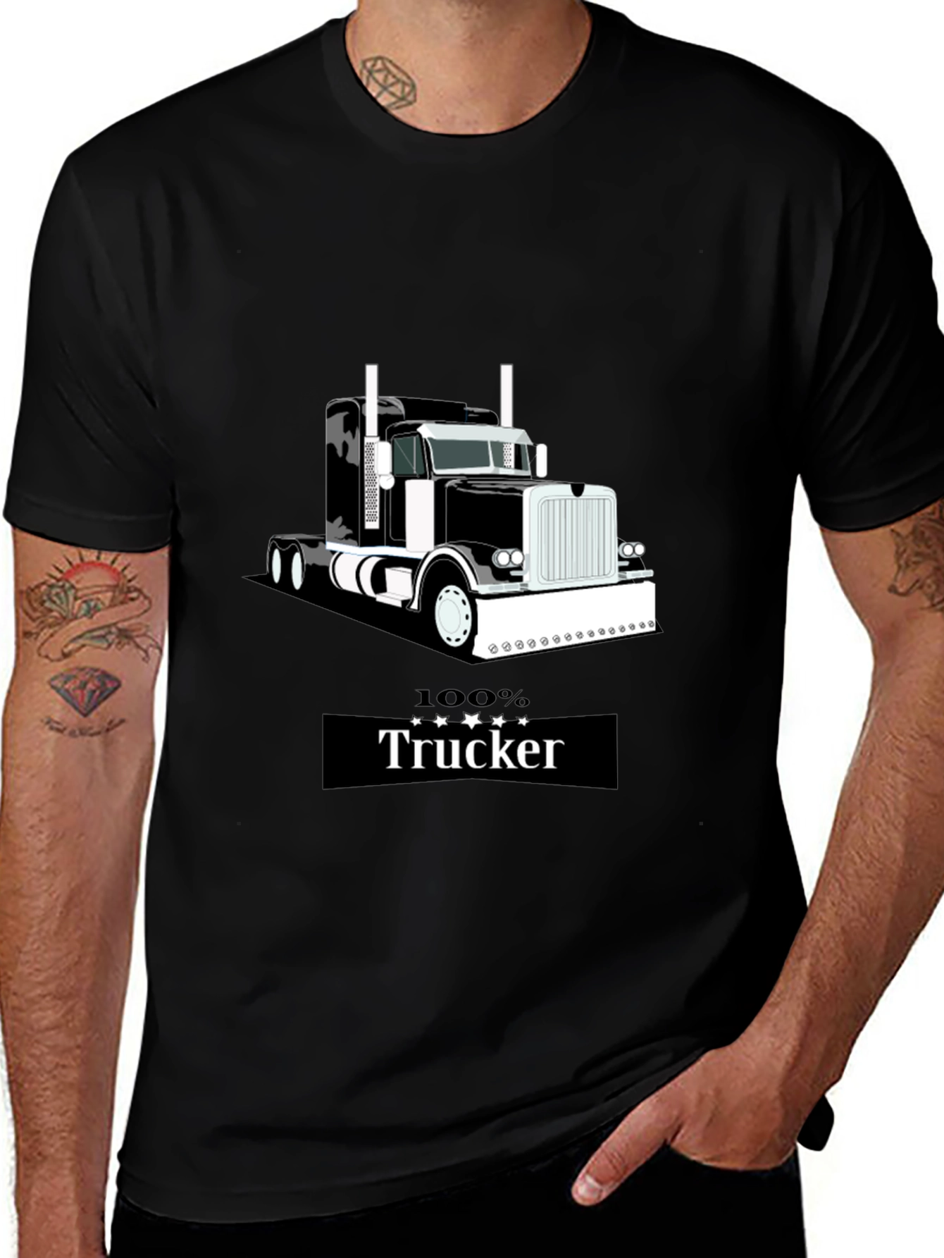 100% Trucker Graphic T-Shirt - Black