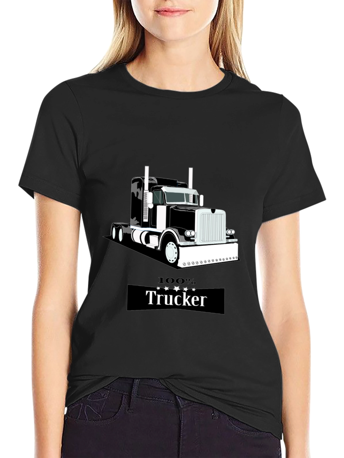 100% Trucker Graphic T-Shirt - Black