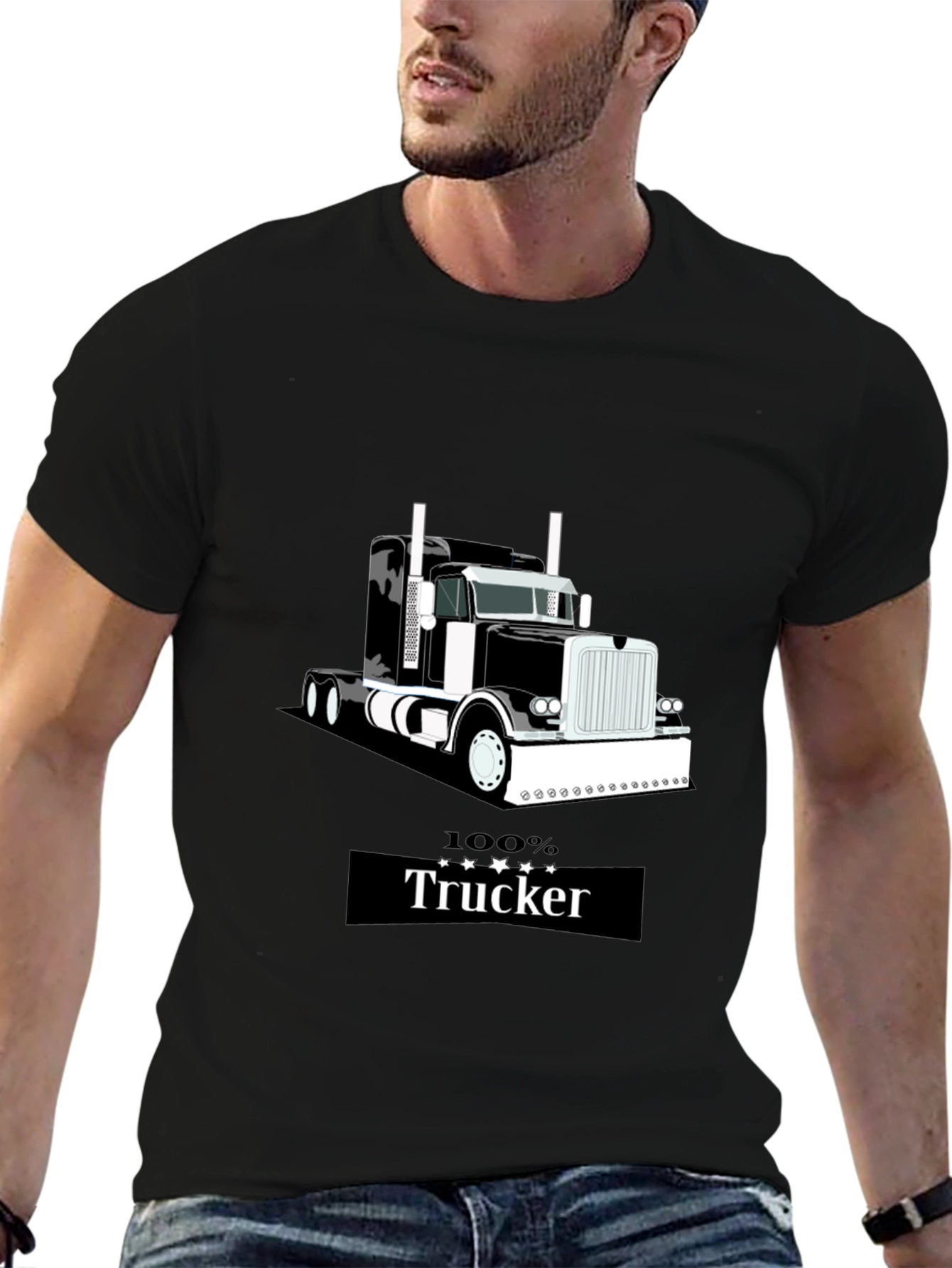 100% Trucker Graphic T-Shirt - Black
