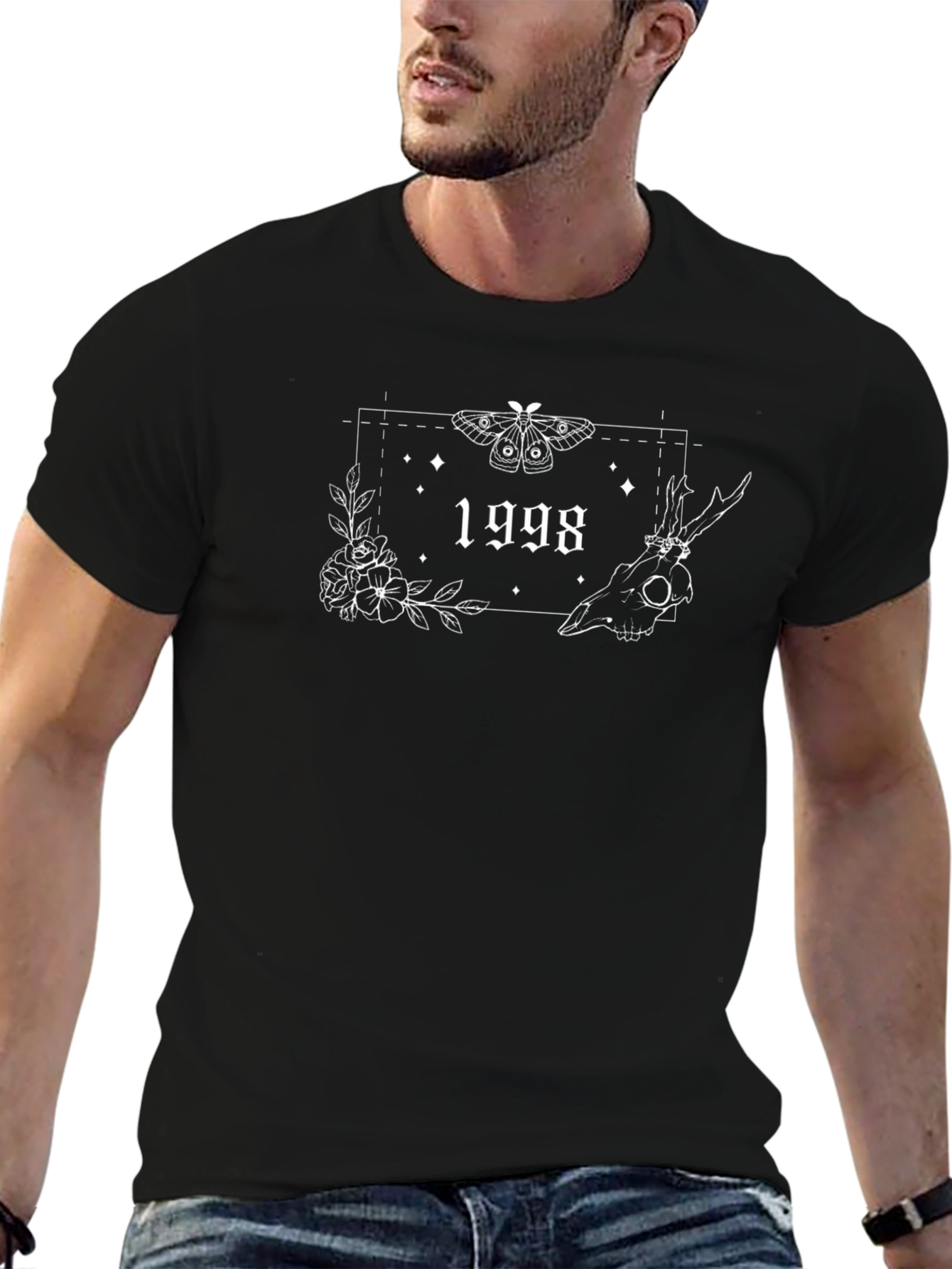 1998 Graphic Tee - Moth & Skull Print