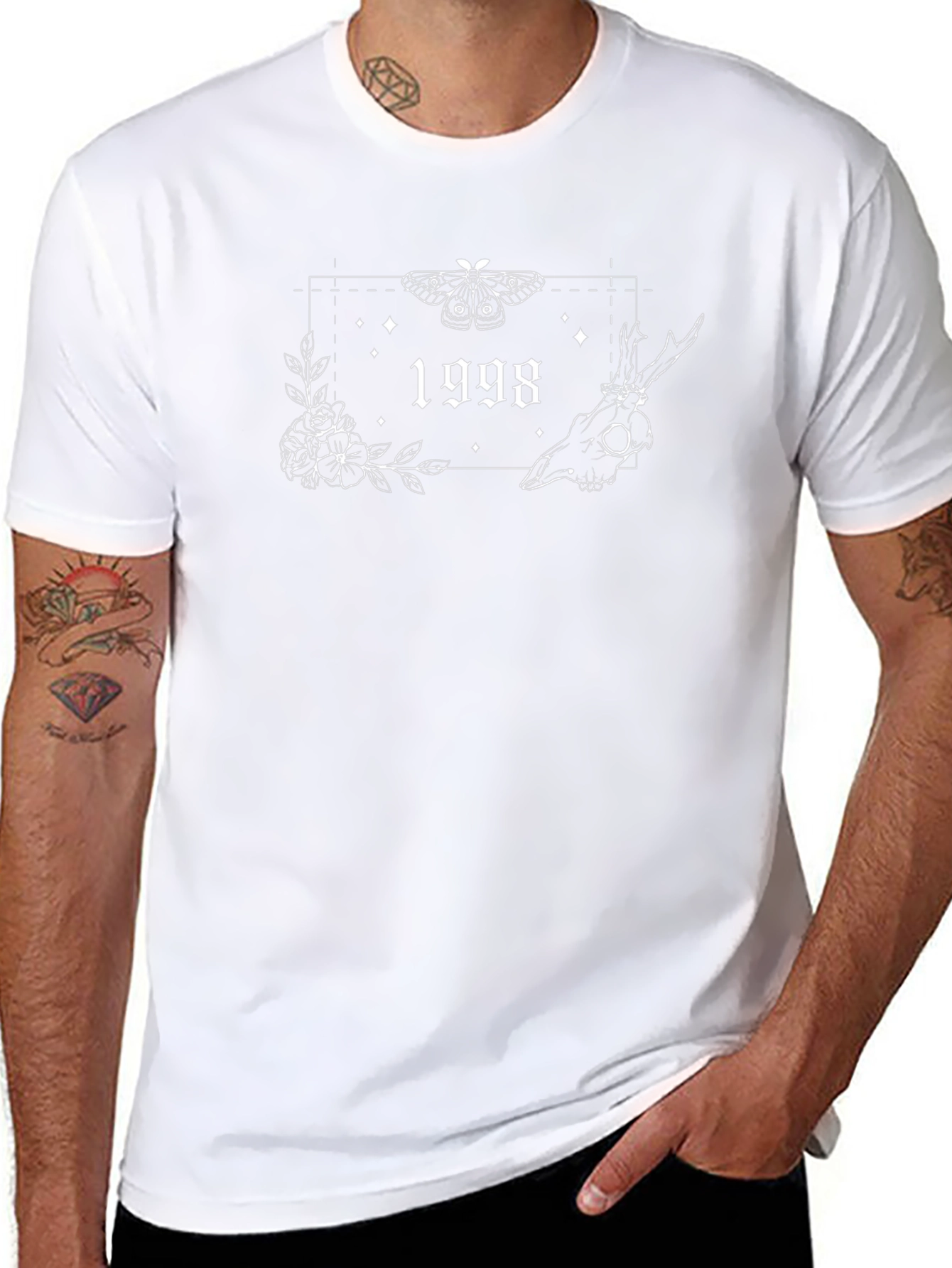 1998 Graphic Tee - Moth & Skull Print