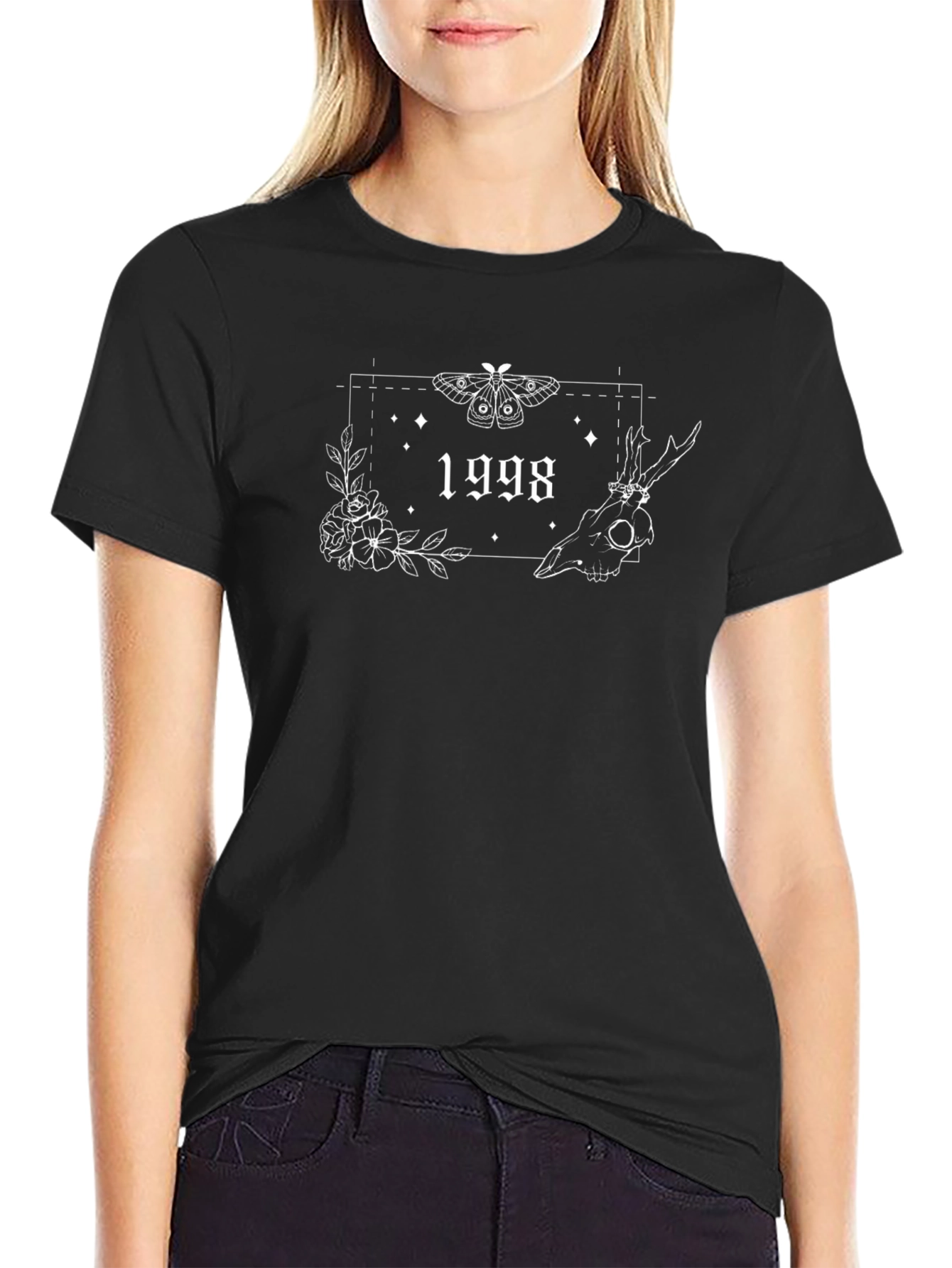 1998 Graphic Tee - Moth & Skull Print
