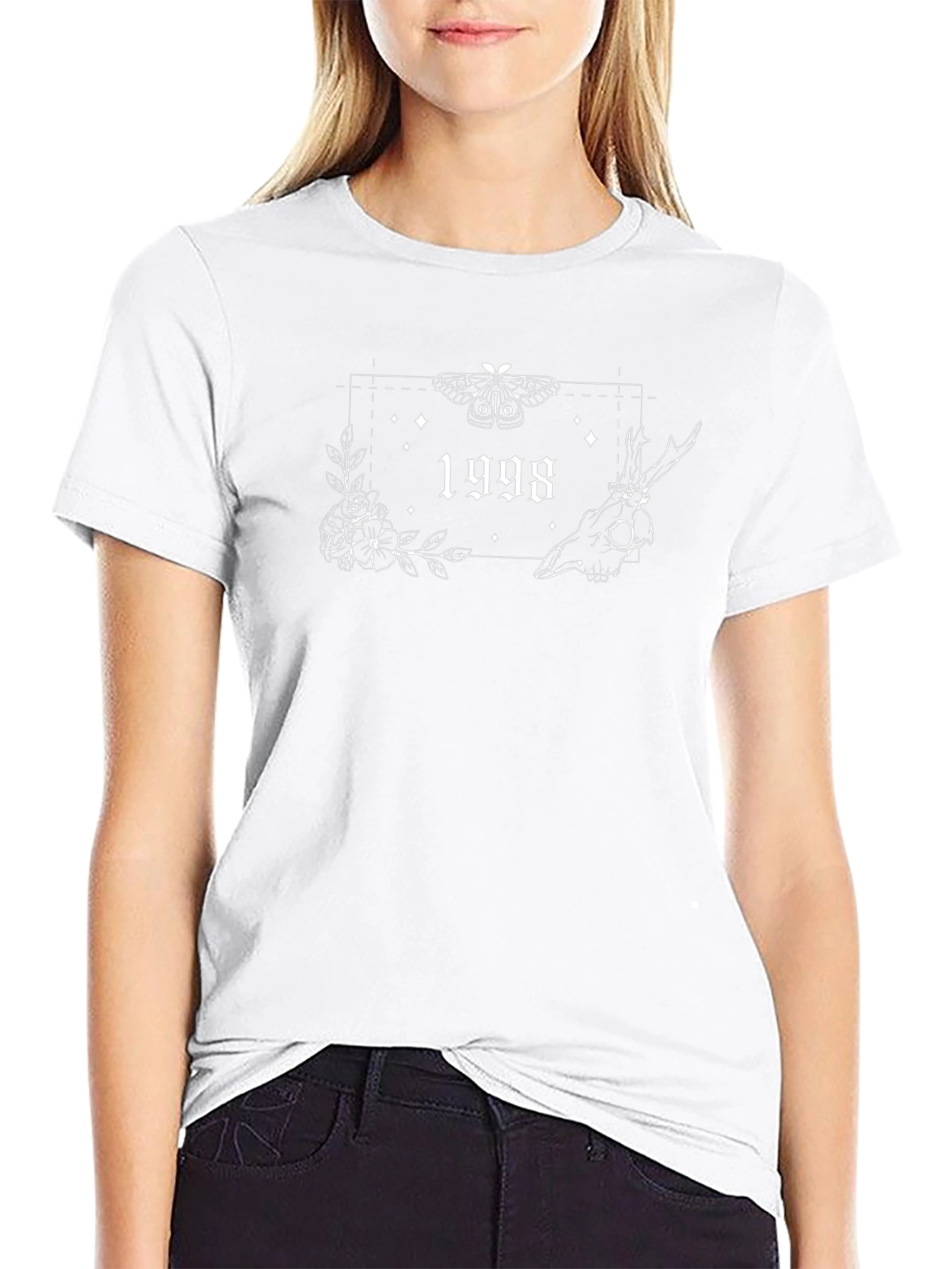 1998 Graphic Tee - Moth & Skull Print