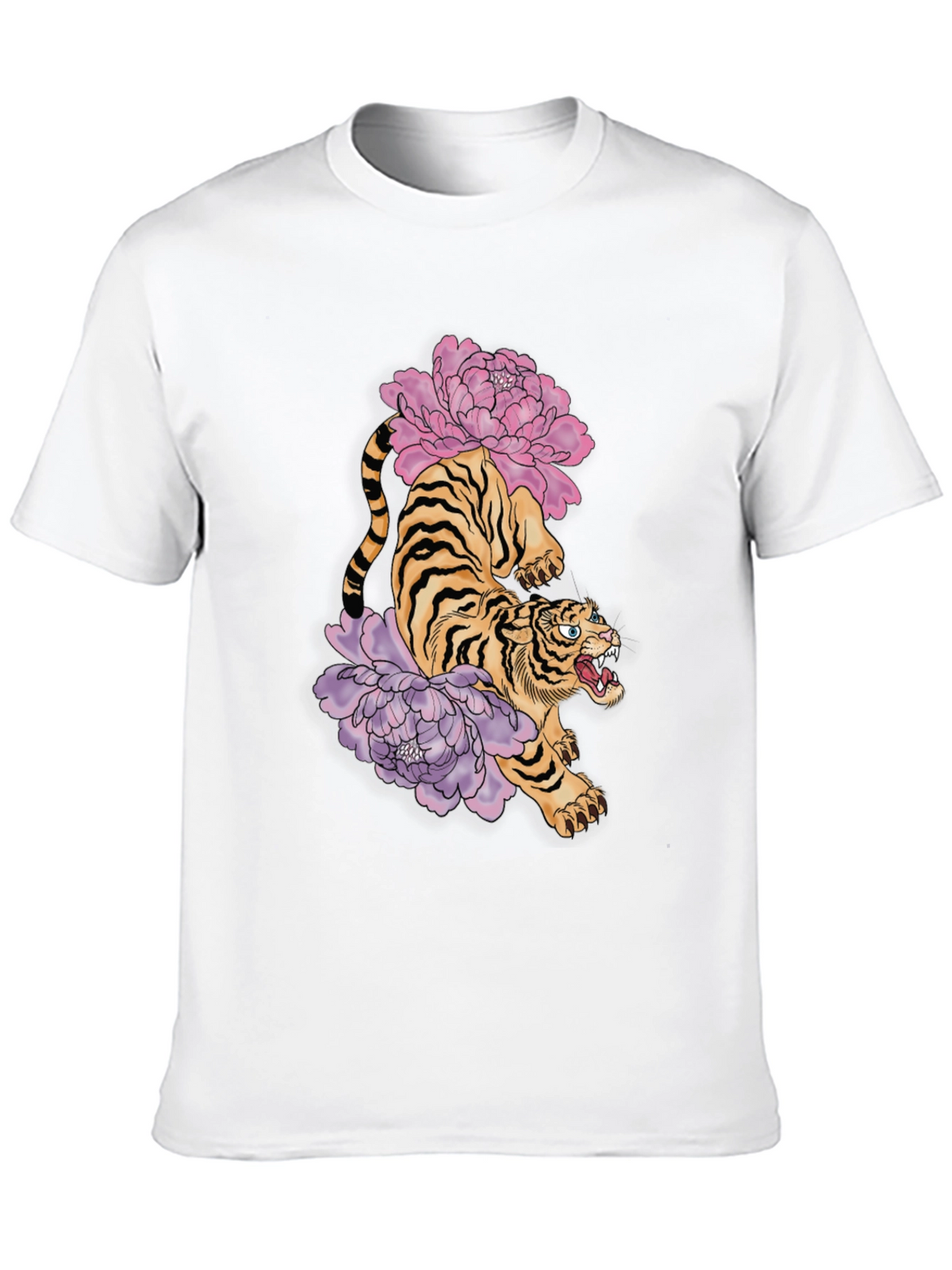 Tiger and Peony Graphic Tee - Urban Style