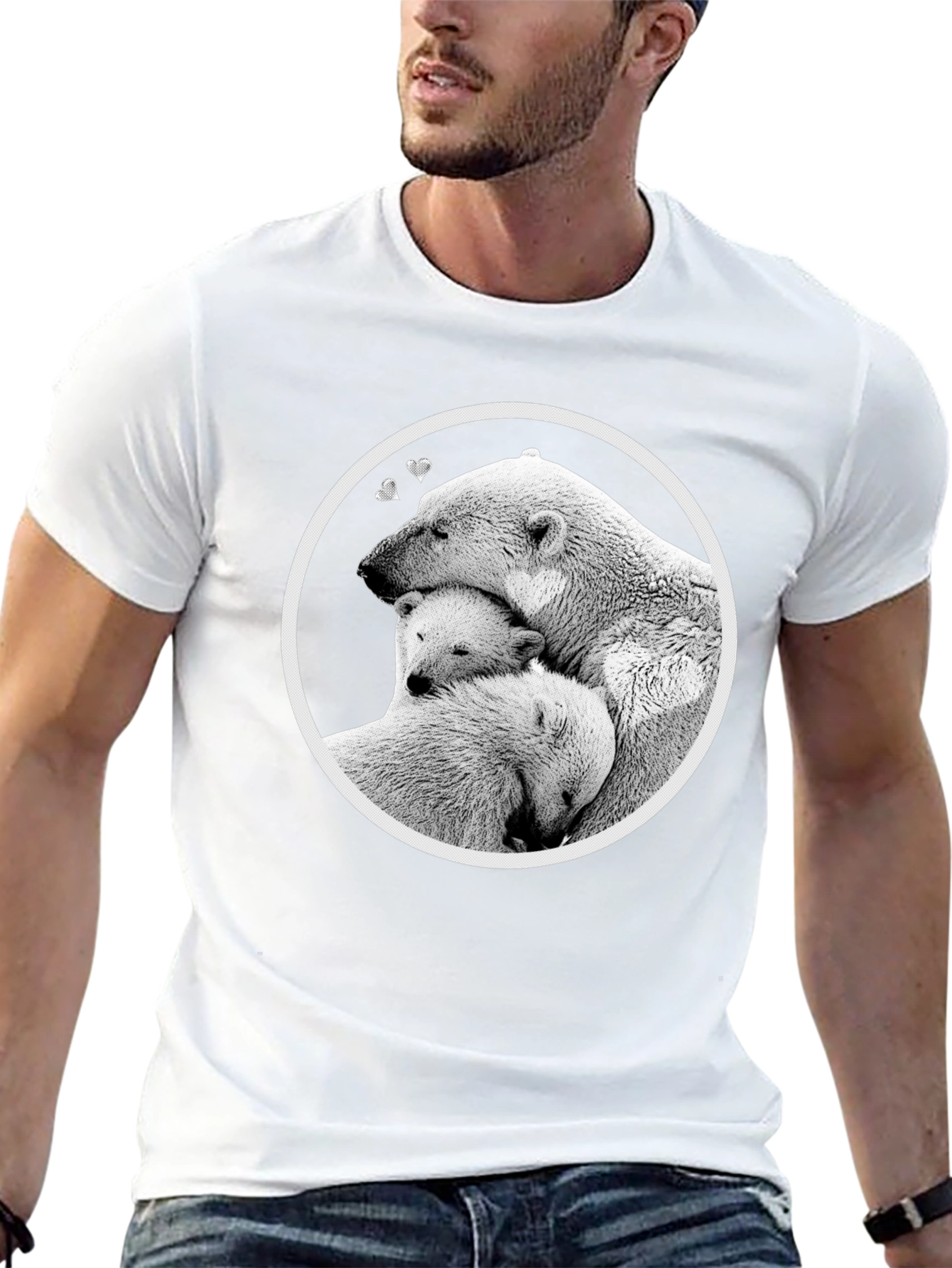 Polar Bear Family Hug T-Shirt - Black