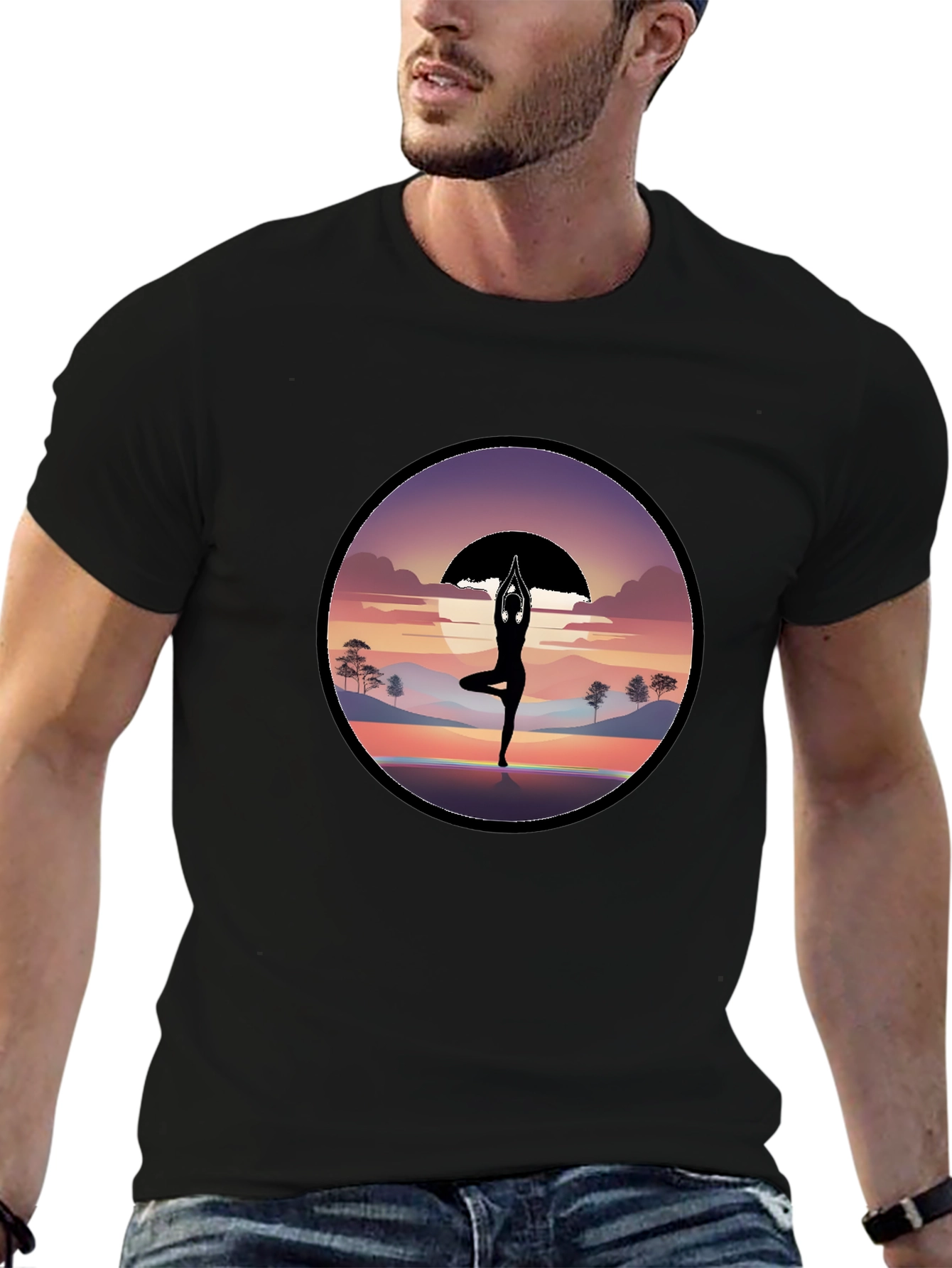 Yoga Silhouette Sunset Graphic T-Shirt