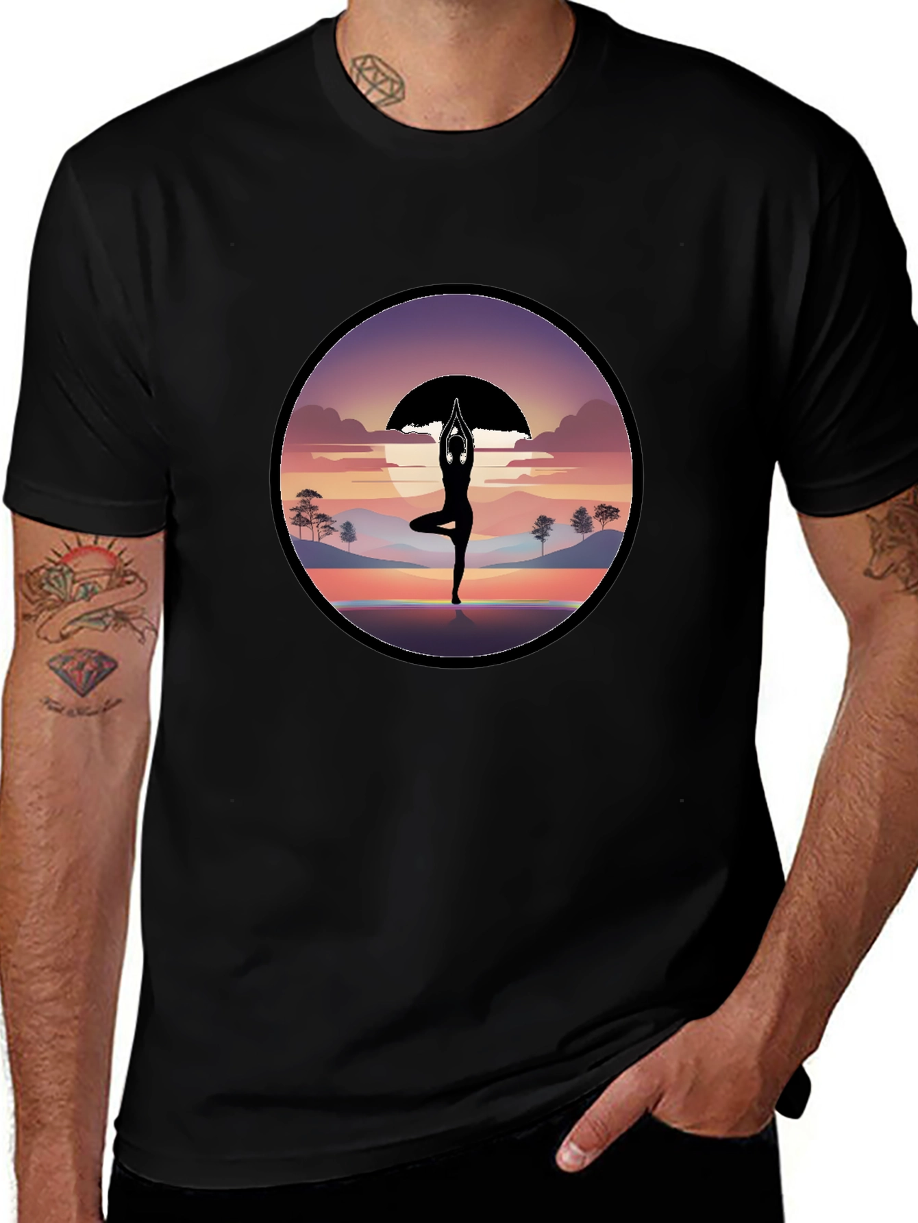 Yoga Silhouette Sunset Graphic T-Shirt