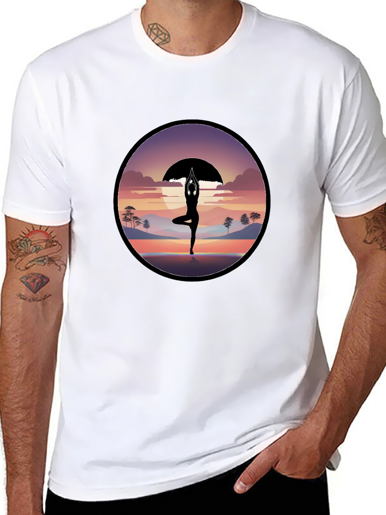 Yoga Silhouette Sunset Graphic T-Shirt