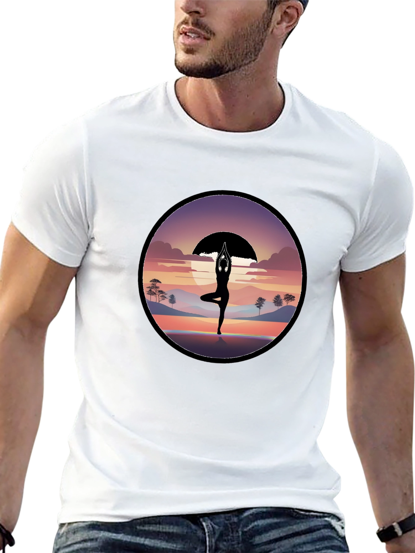 Yoga Silhouette Sunset Graphic T-Shirt