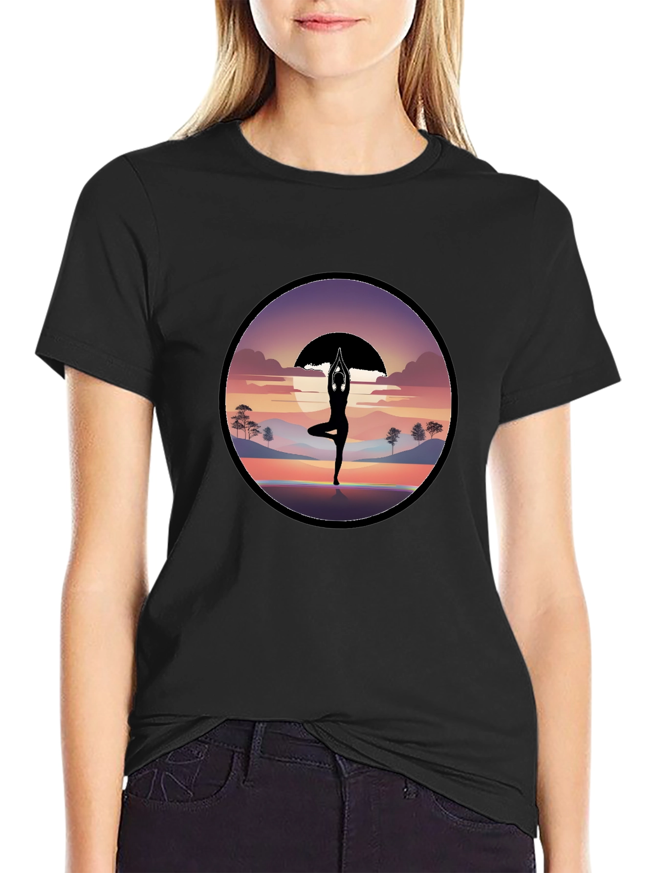 Yoga Silhouette Sunset Graphic T-Shirt