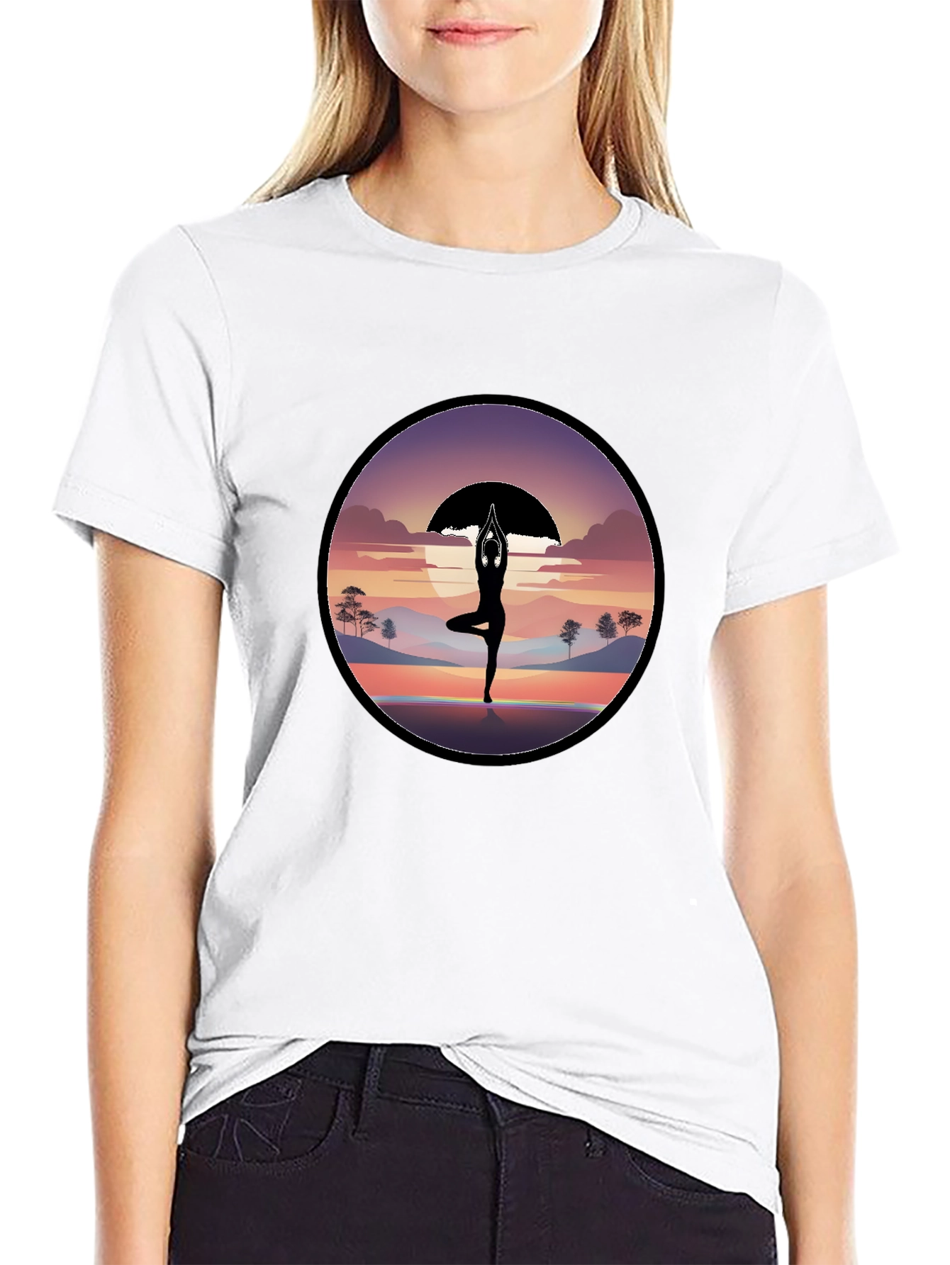 Yoga Silhouette Sunset Graphic T-Shirt