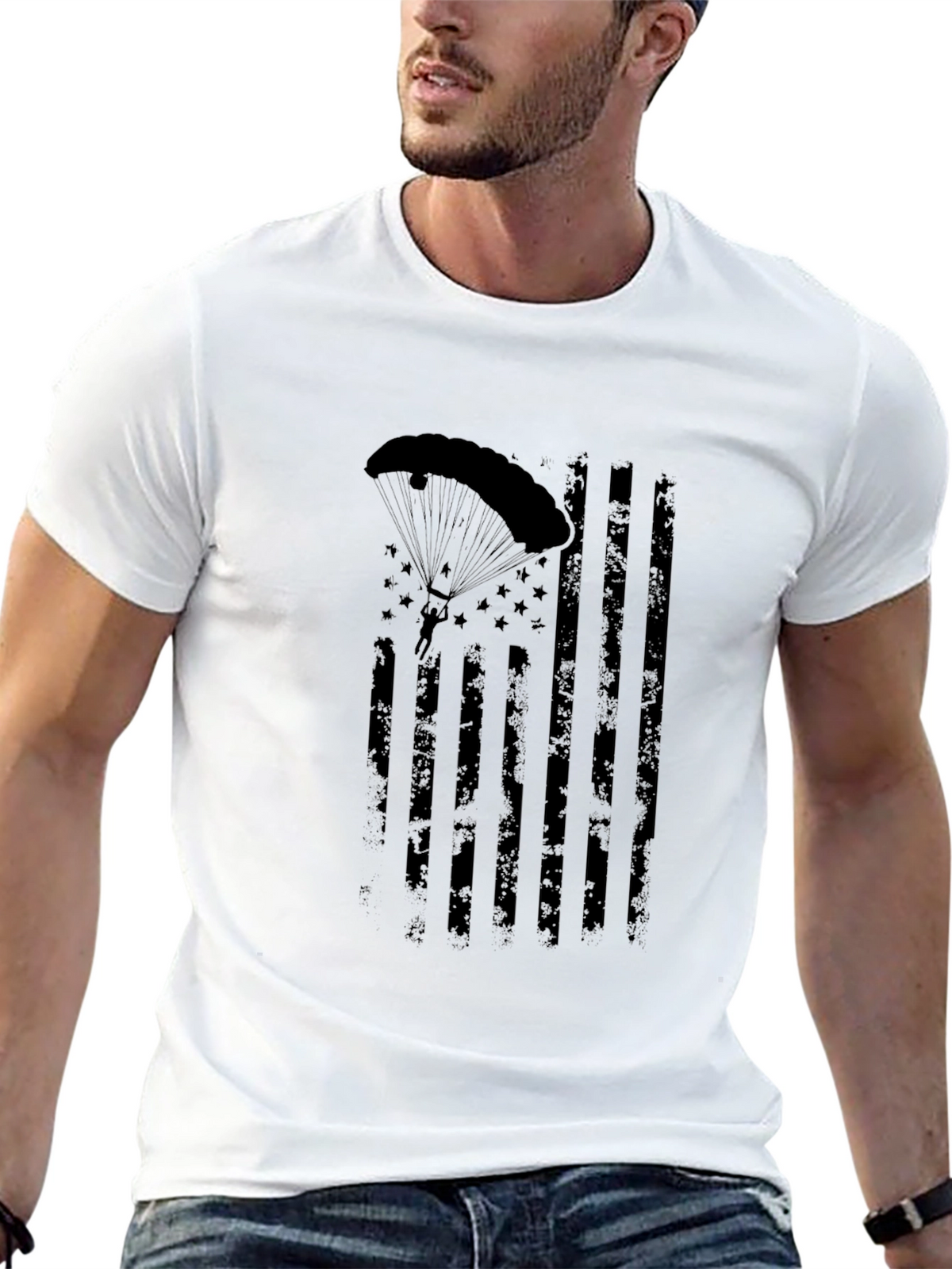 Parachutist American Flag Distressed Graphic Tee