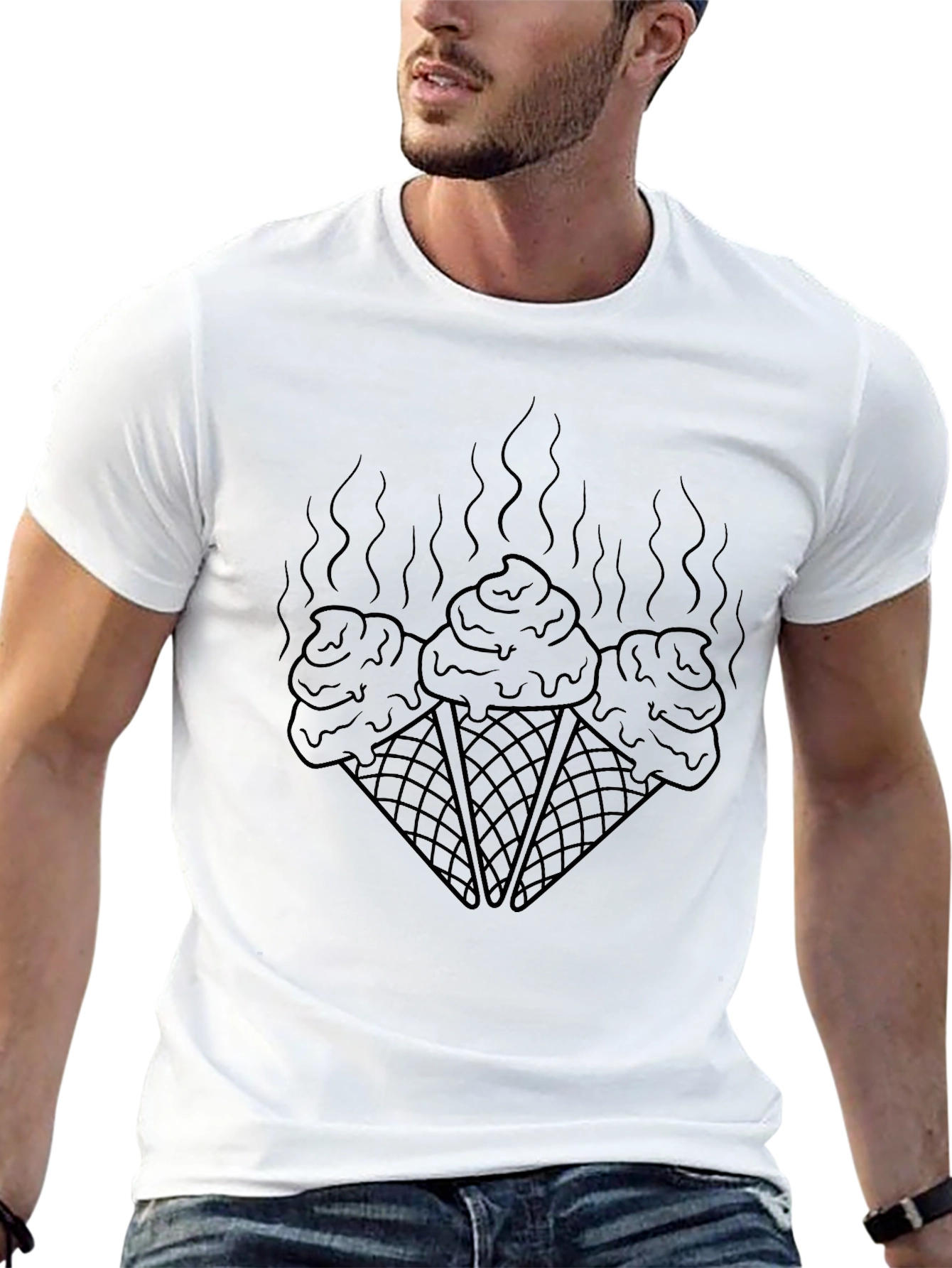 Melting Ice Cream Cone Graphic Tee - Black