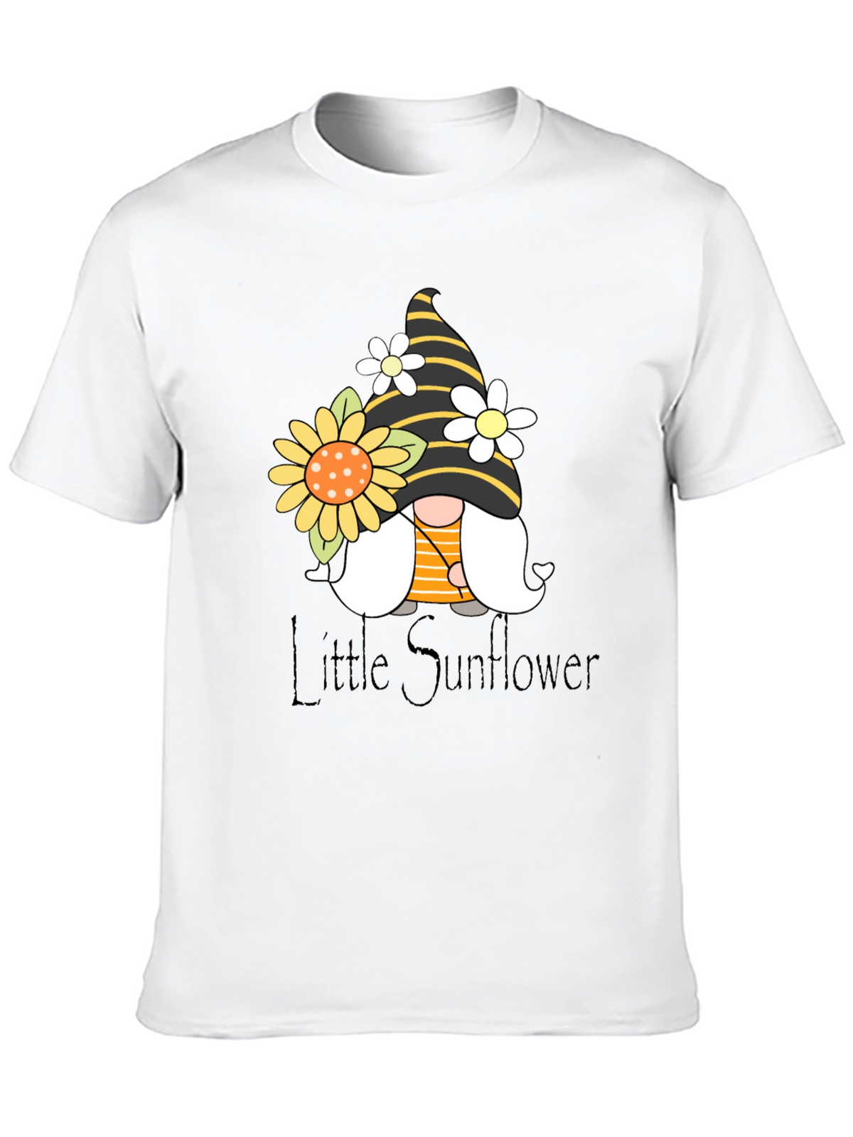 Little Sunflower Gnome Black T-Shirt
