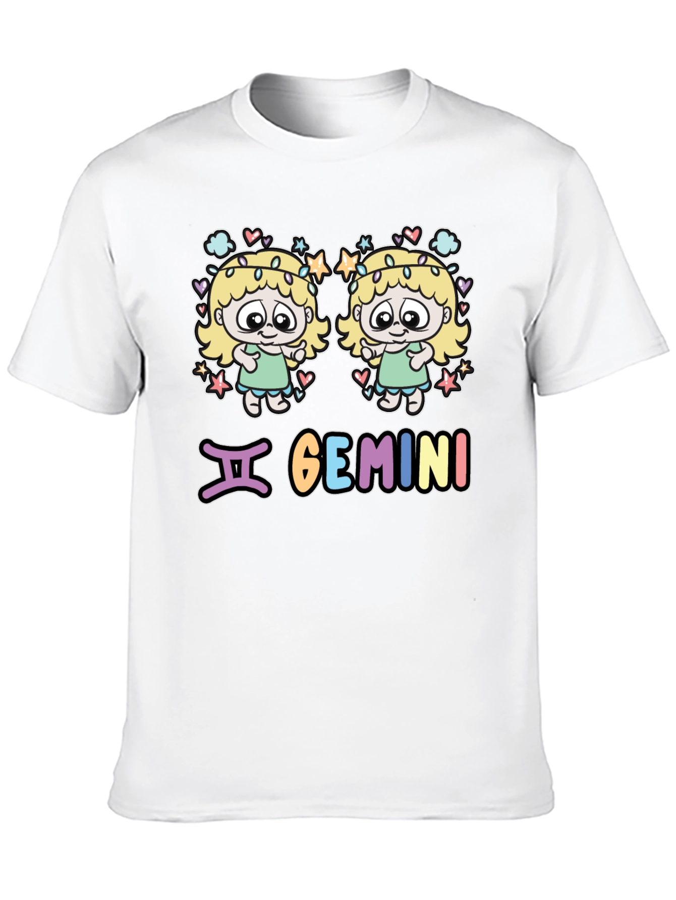 Gemini Zodiac T-Shirt with Cartoon Twins Design