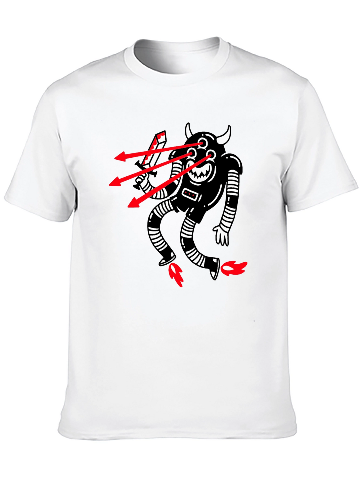 Mens Black T-Shirt with Robot Devil Graphic