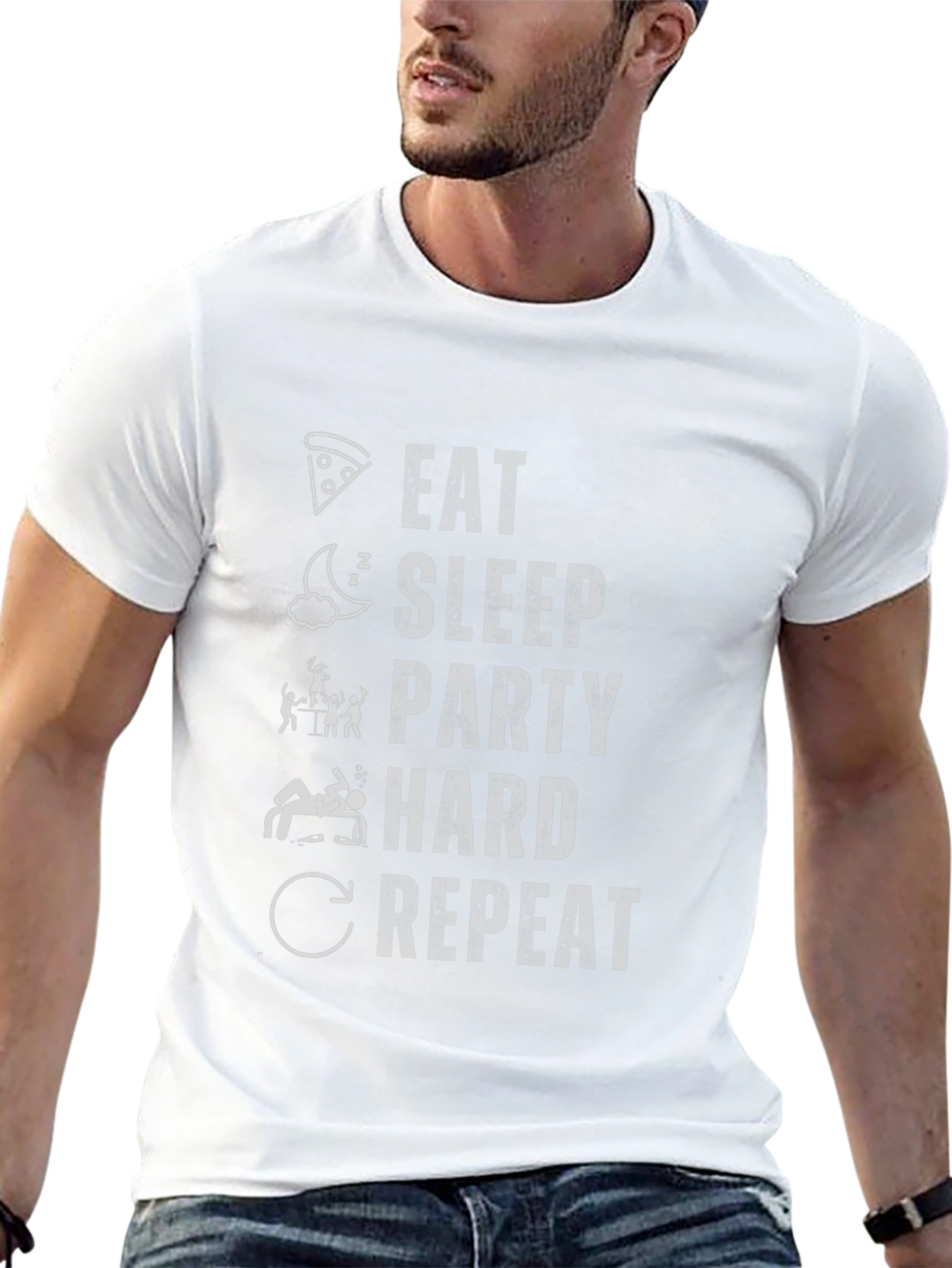 Eat Sleep Party Hard Repeat Funny Graphic T-Shirt