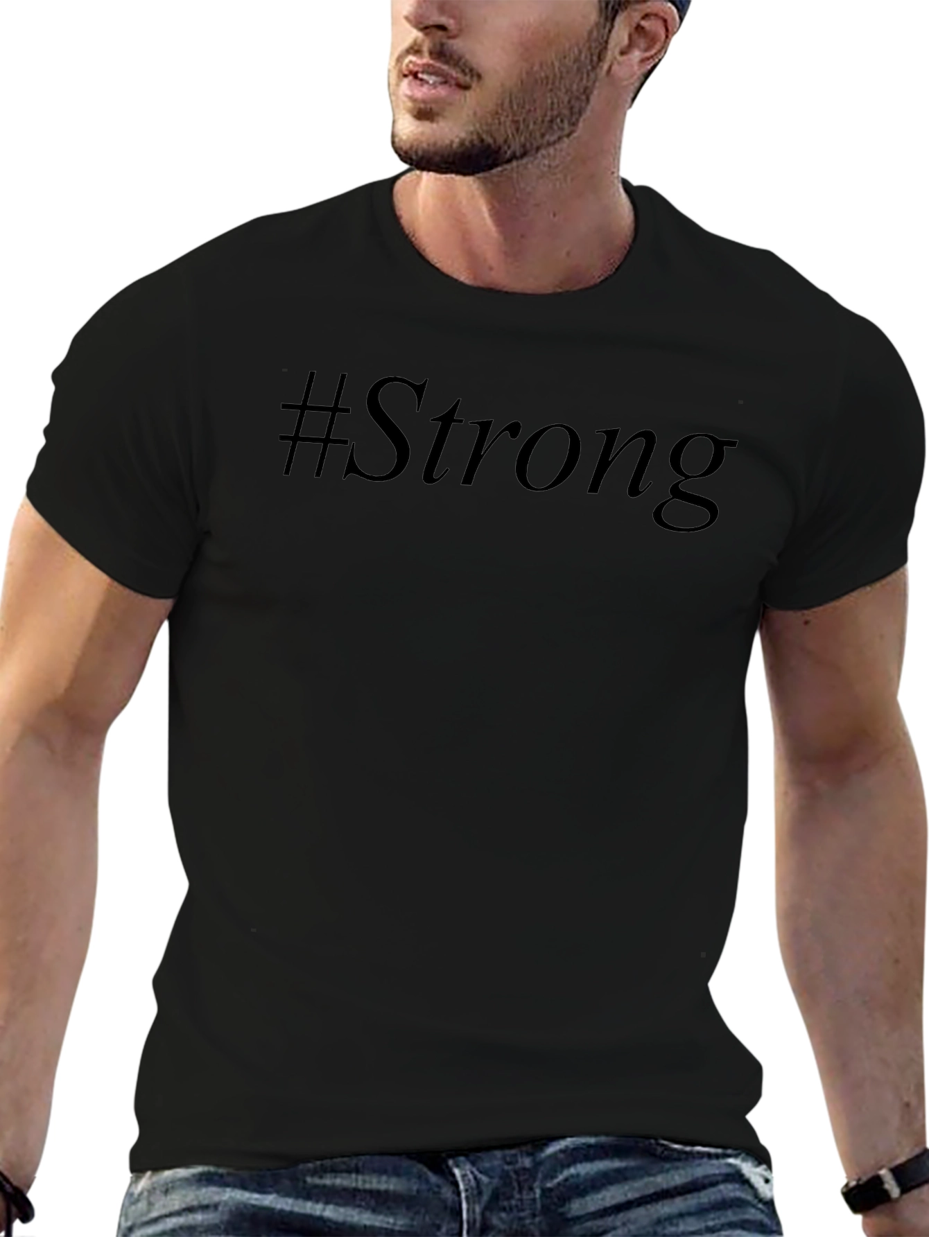 #Strong Black Graphic T-Shirt