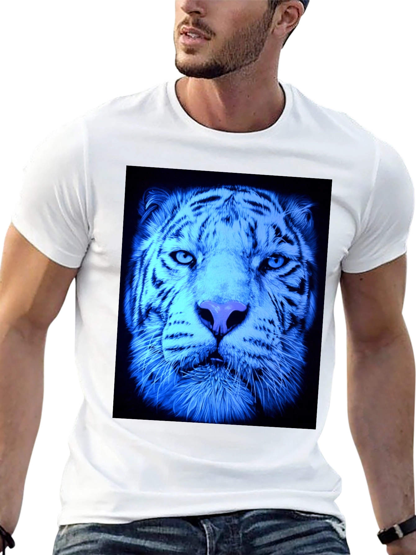 Cool Blue Tiger Graphic Black T-Shirt