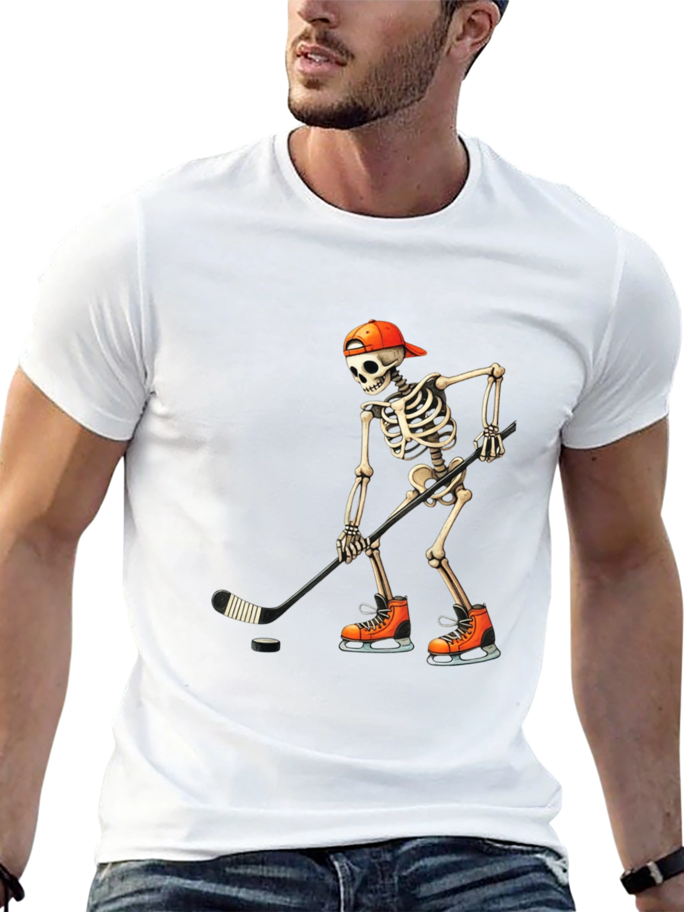 Hockey Skeleton T-Shirt - Skull Halloween Tee
